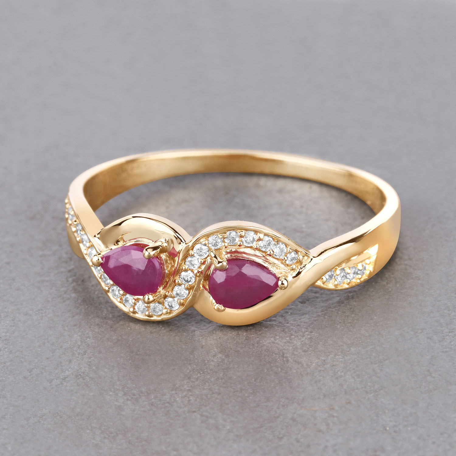 0.47 Carat Genuine Ruby and White Diamond 14K Yellow Gold Ring