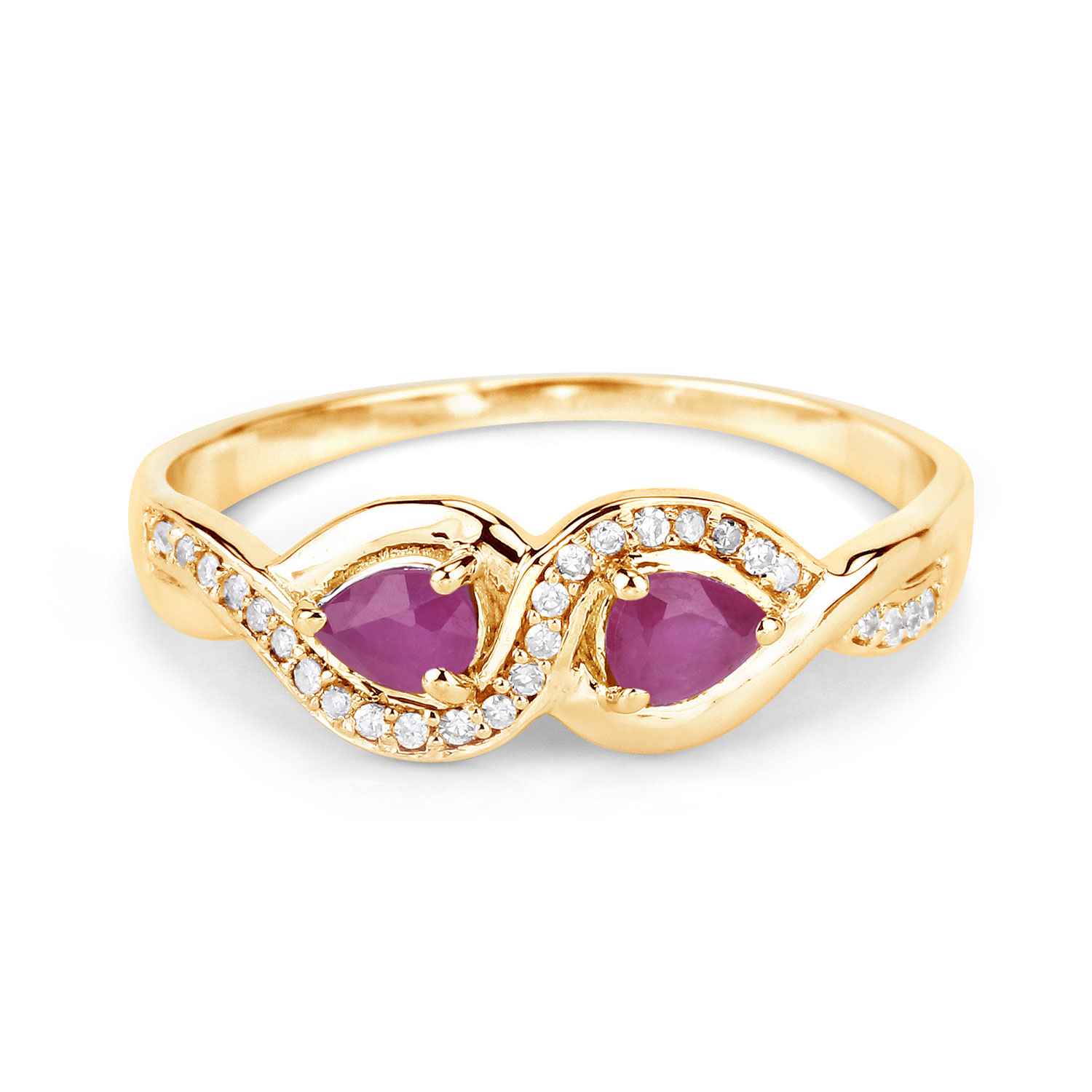 0.47 Carat Genuine Ruby and White Diamond 14K Yellow Gold Ring