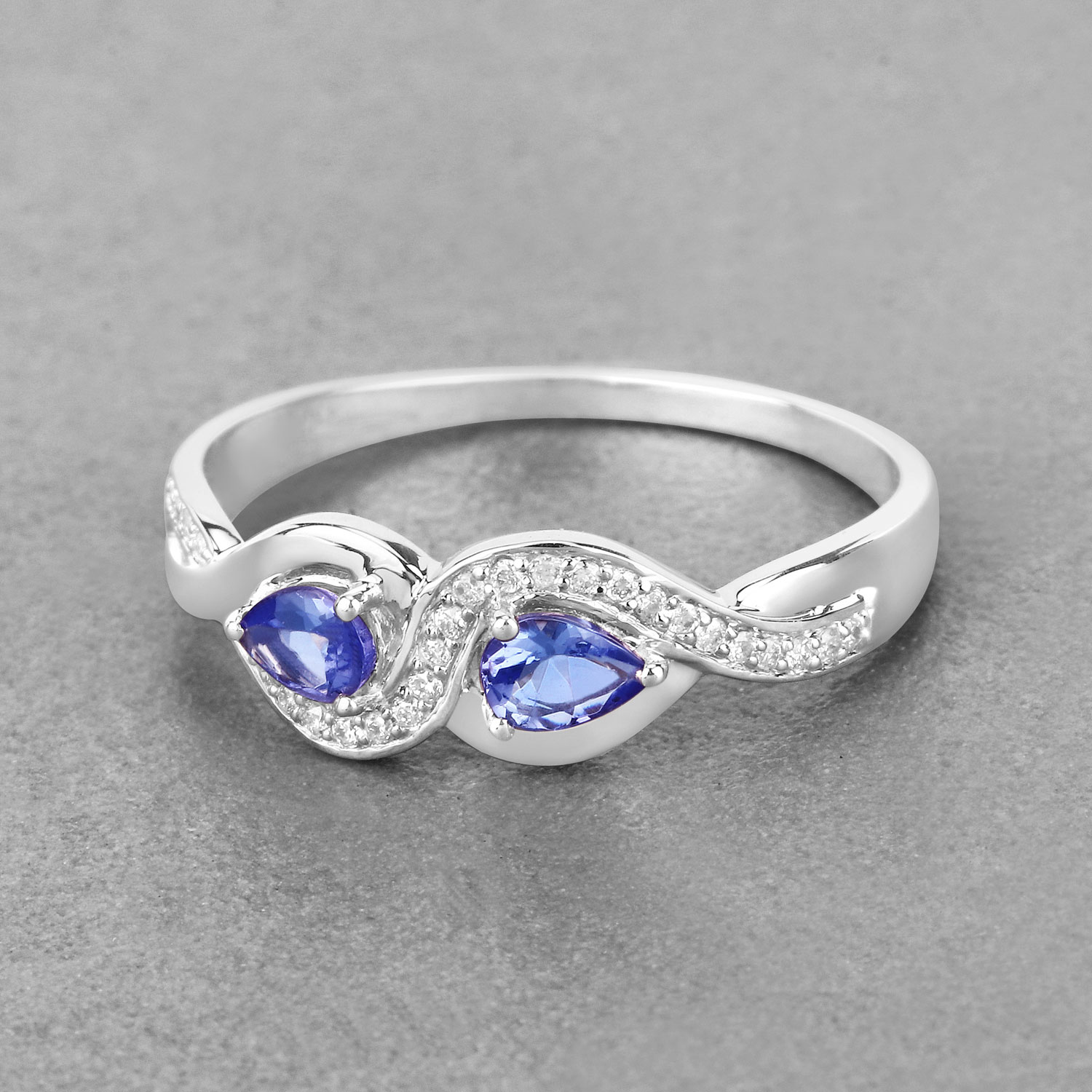 0.36 Carat Genuine Tanzanite and White Diamond 14K White Gold Ring
