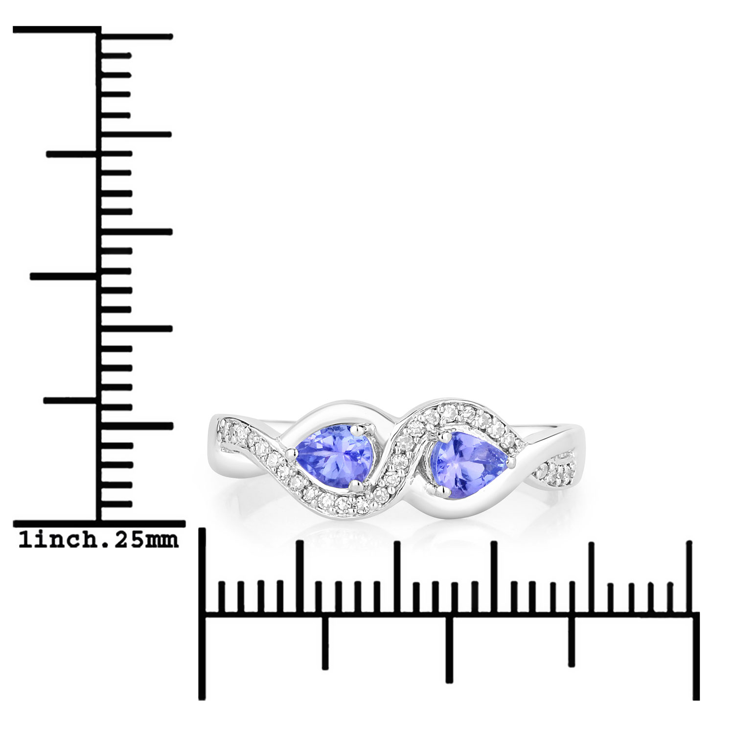 0.36 Carat Genuine Tanzanite and White Diamond 14K White Gold Ring