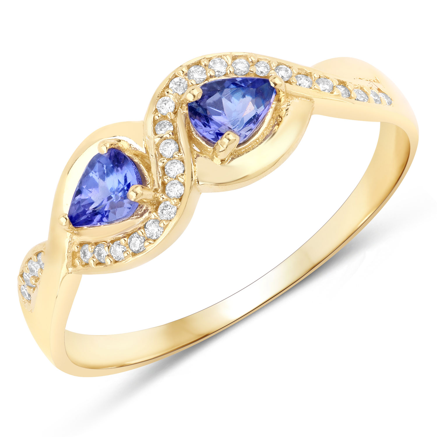 0.35 Carat Genuine Tanzanite and White Diamond 14K Yellow Gold Ring