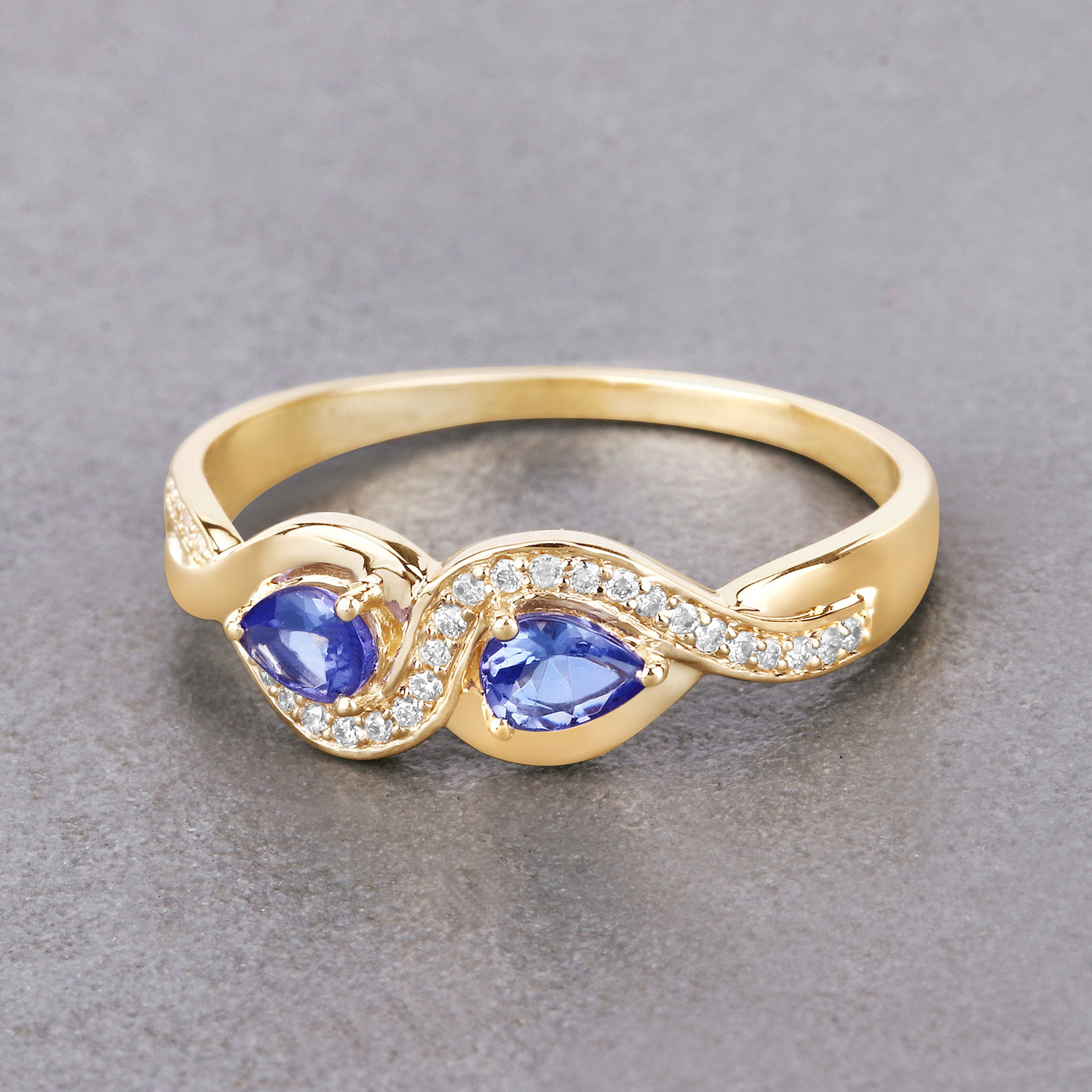 0.35 Carat Genuine Tanzanite and White Diamond 14K Yellow Gold Ring