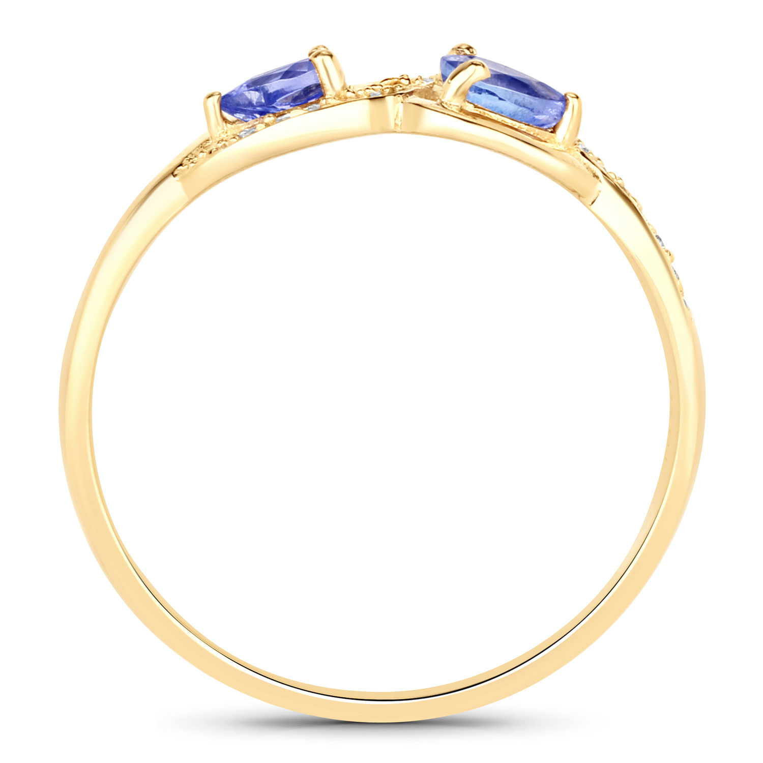 0.35 Carat Genuine Tanzanite and White Diamond 14K Yellow Gold Ring