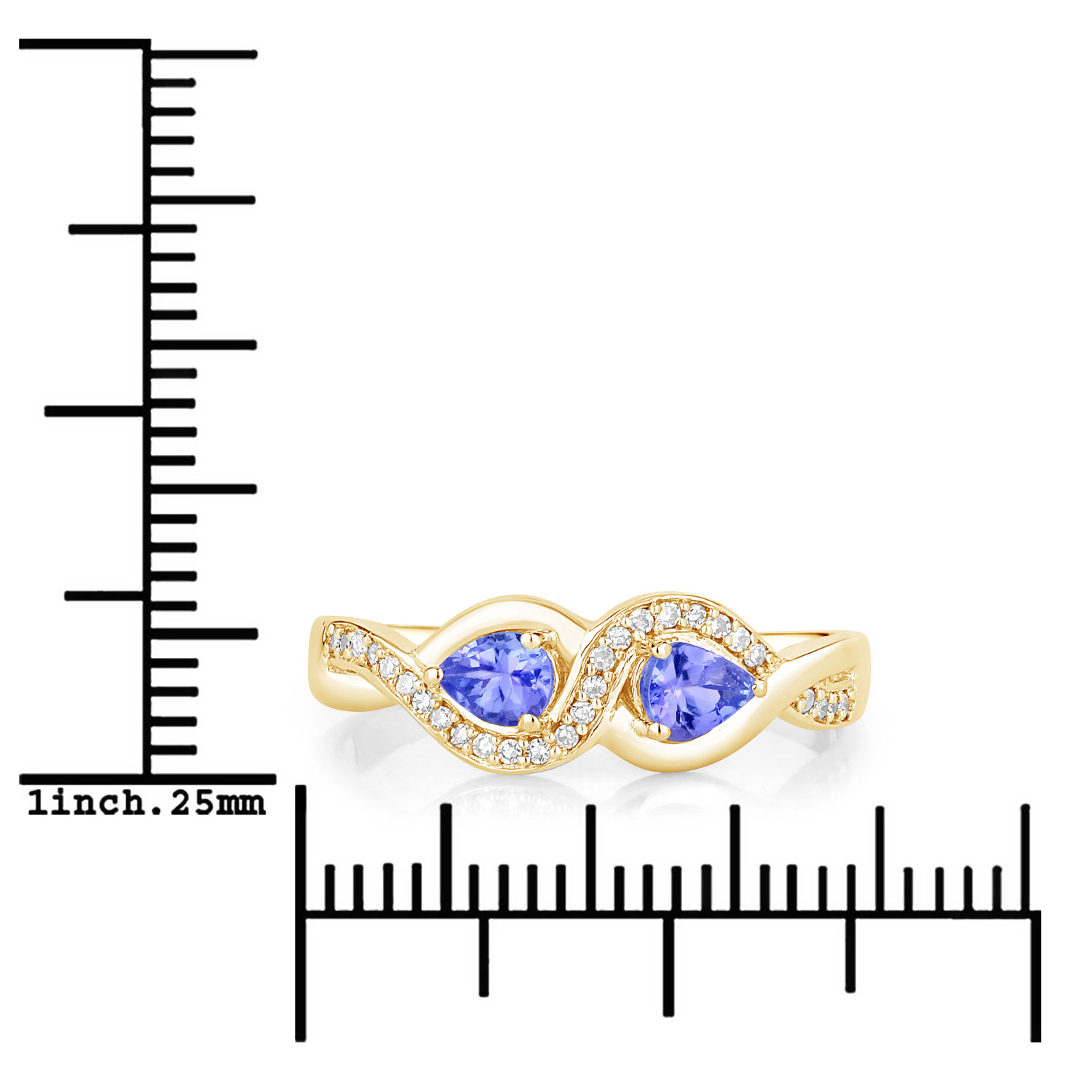 0.35 Carat Genuine Tanzanite and White Diamond 14K Yellow Gold Ring