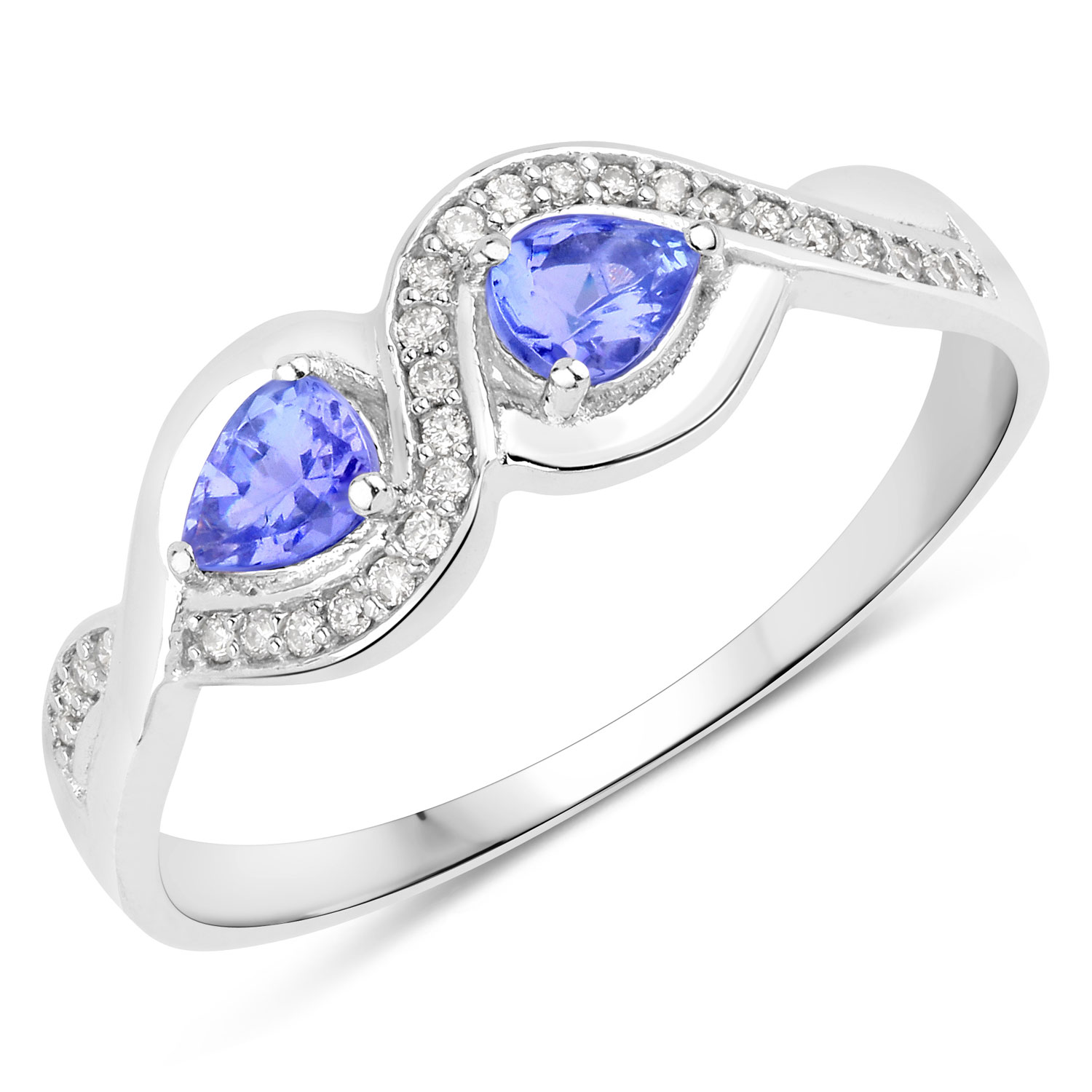 0.35 Carat Genuine Tanzanite and White Diamond 14K White Gold Ring