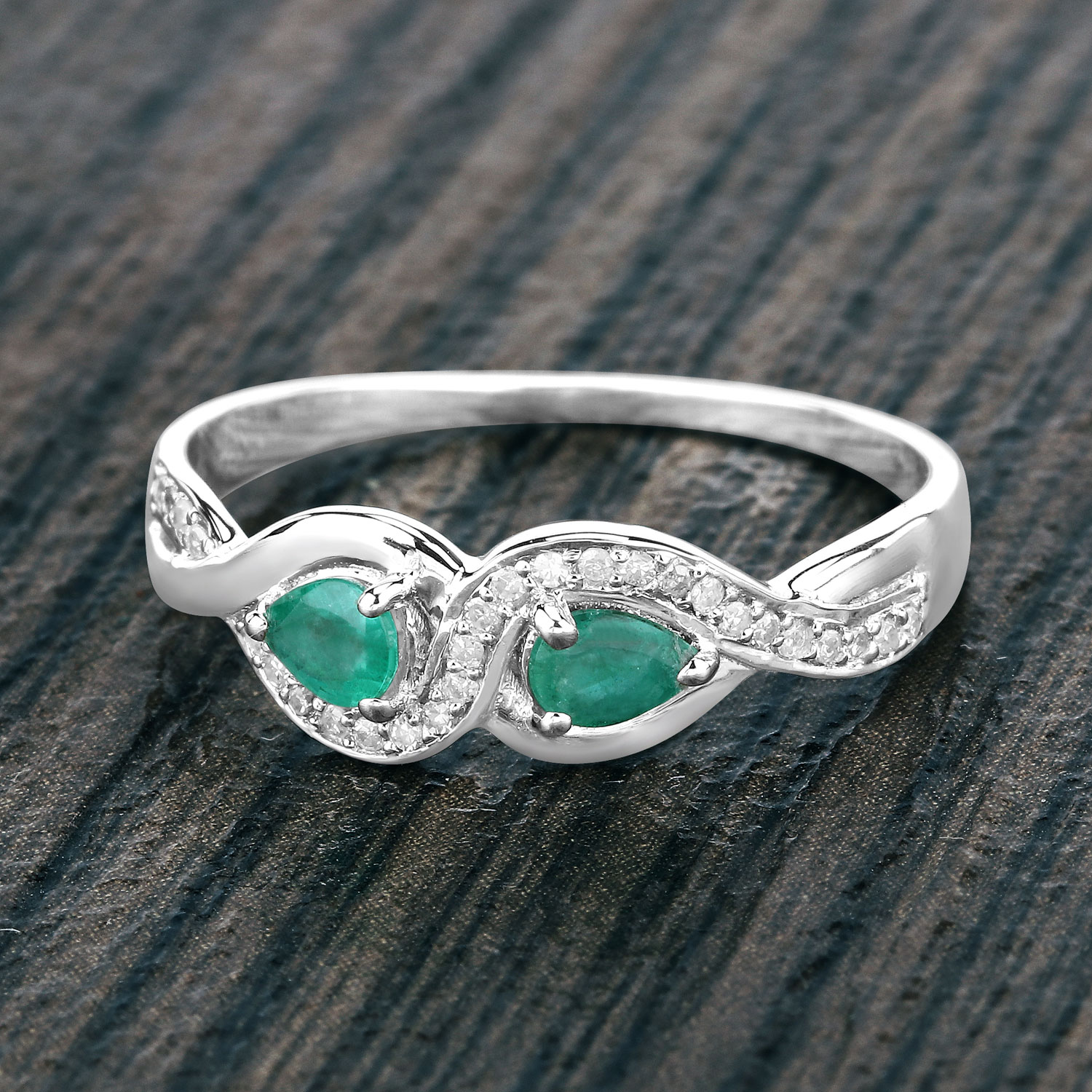 0.35 Carat Genuine Zambian Emerald and White Diamond 14K White Gold Ring