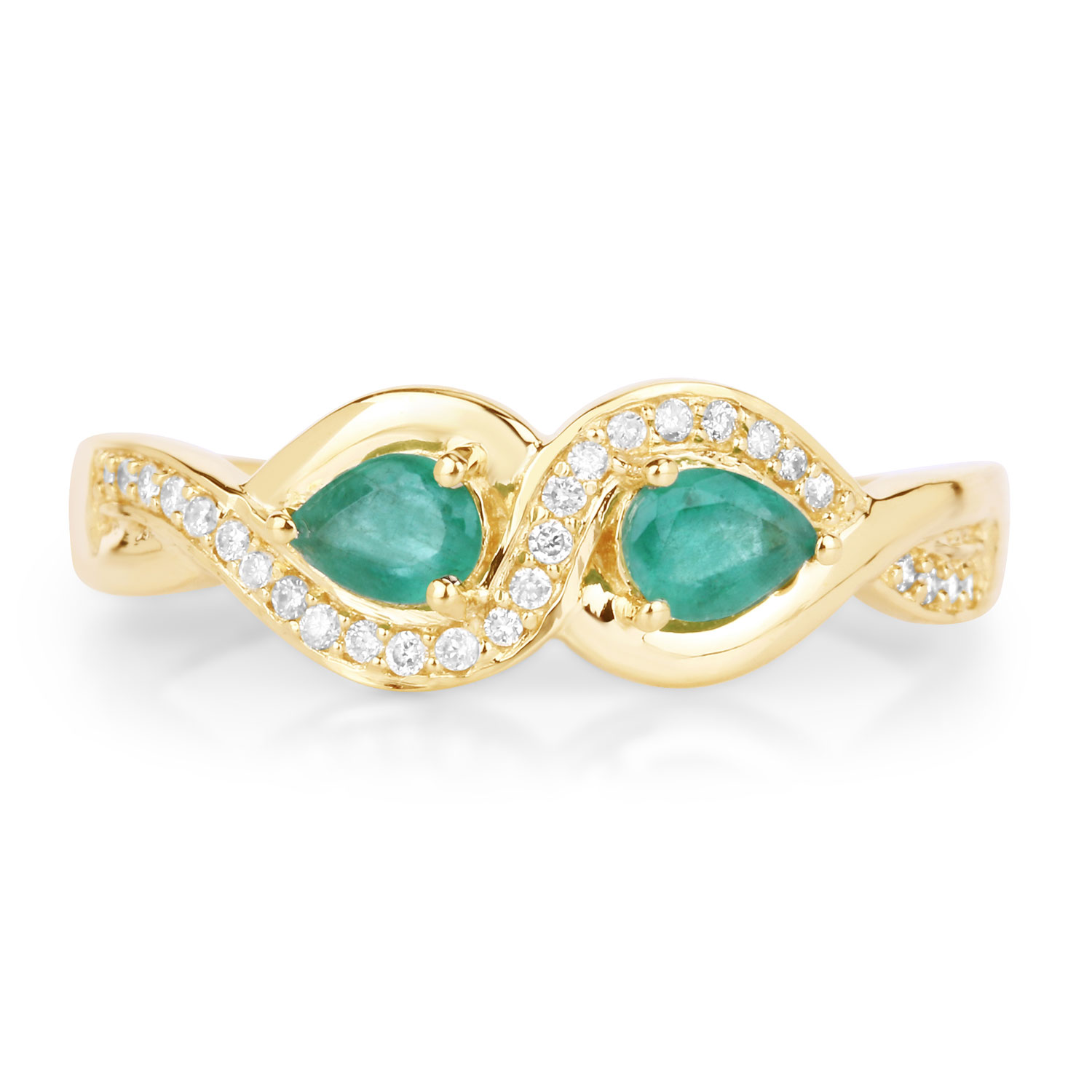 0.35 Carat Genuine Zambian Emerald and White Diamond 14K Yellow Gold Ring