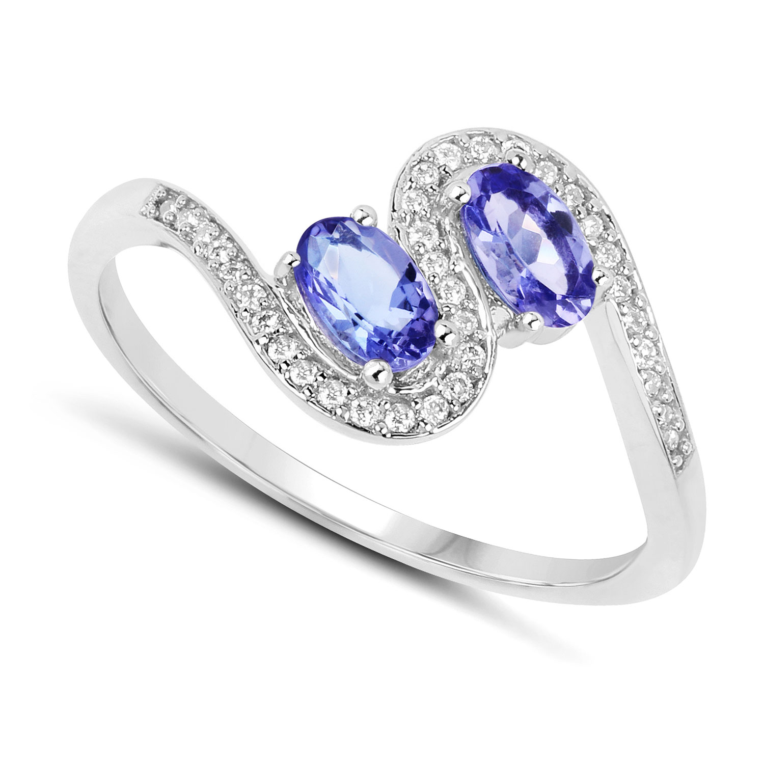 0.59 Carat Genuine Tanzanite and White Diamond 14K White Gold Ring
