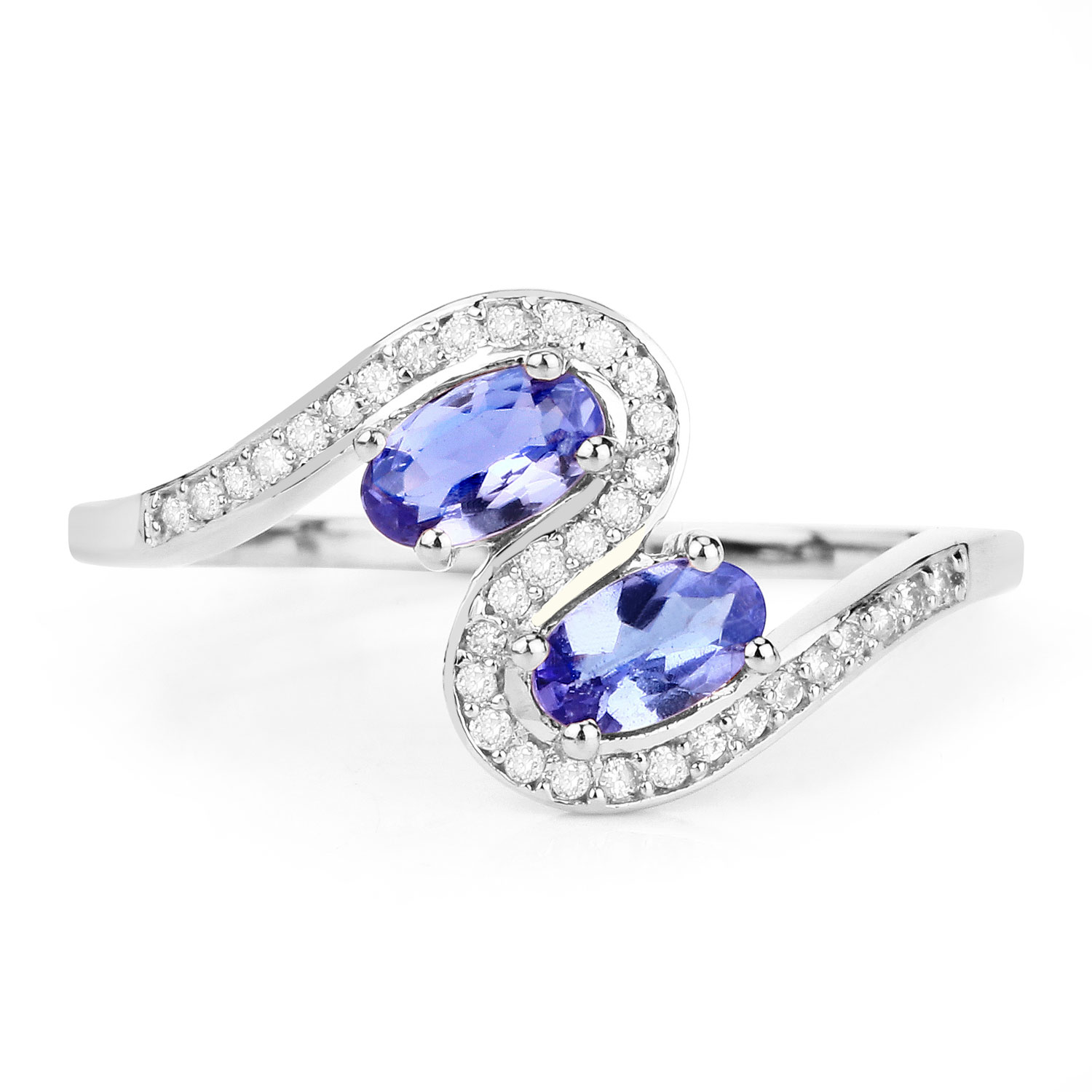 0.59 Carat Genuine Tanzanite and White Diamond 14K White Gold Ring