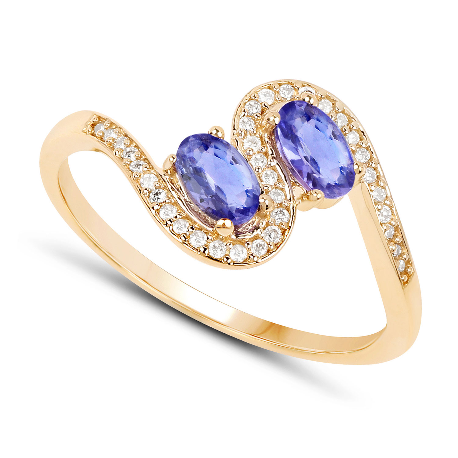 0.60 Carat Genuine Tanzanite and White Diamond 14K Yellow Gold Ring