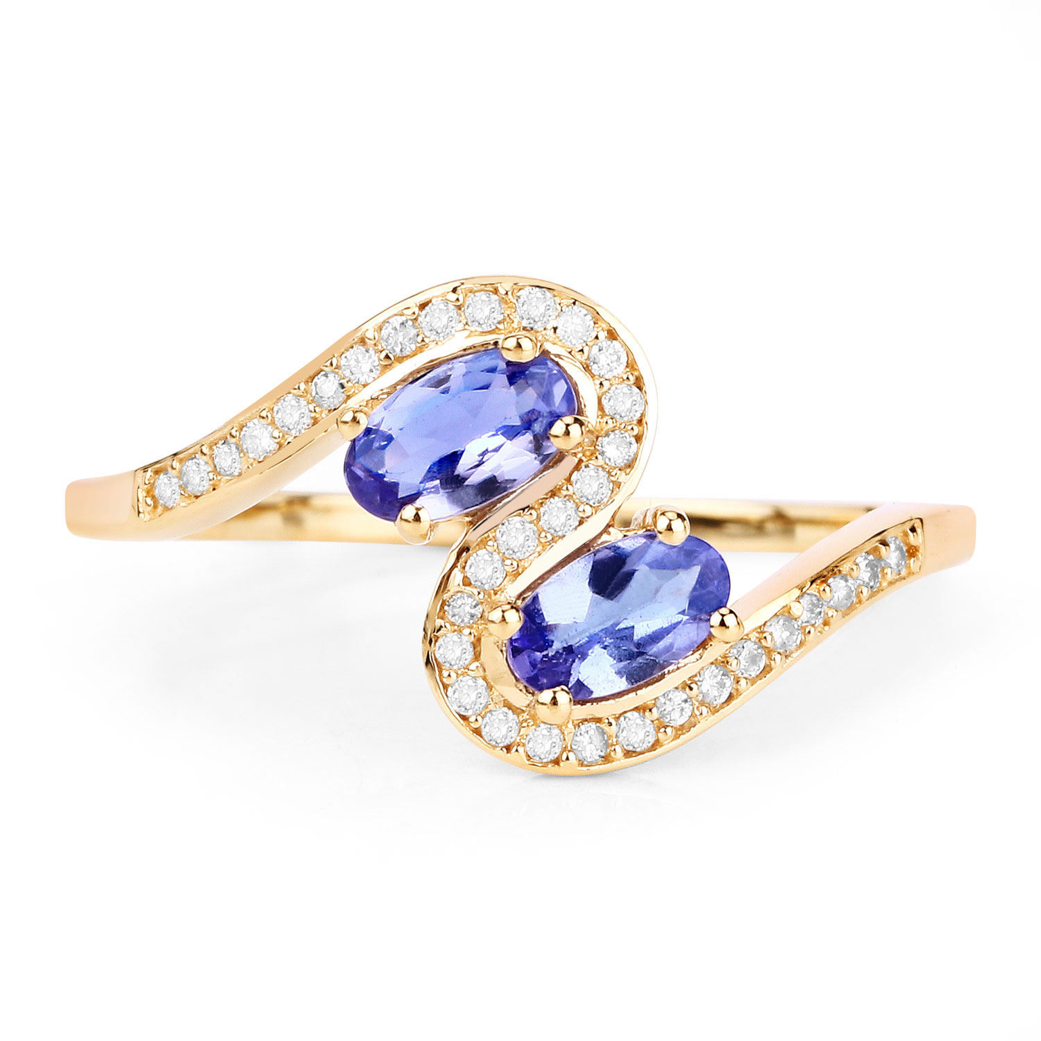 0.60 Carat Genuine Tanzanite and White Diamond 14K Yellow Gold Ring