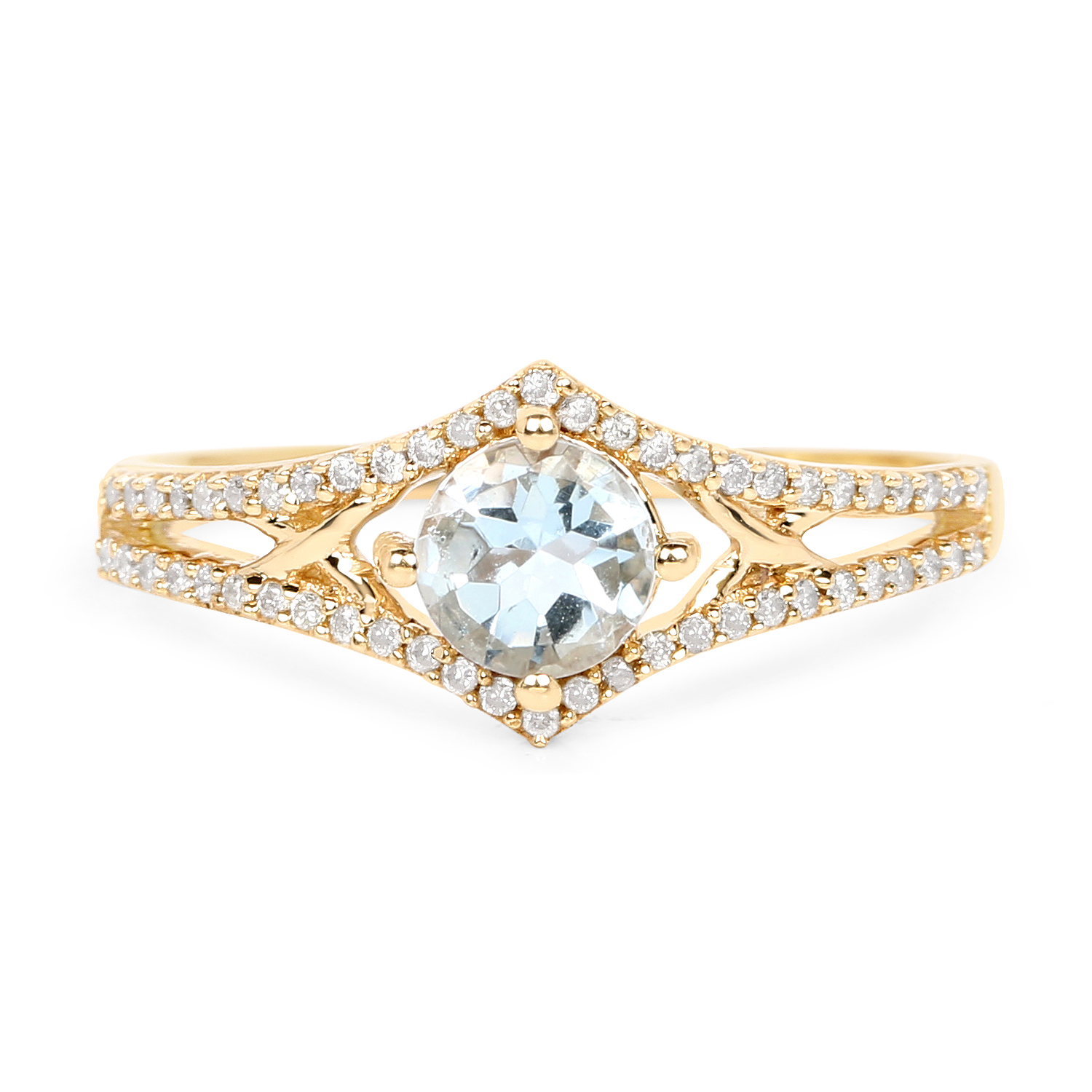 0.61 Carat Genuine Aquamarine and White Diamond 14K Yellow Gold Ring
