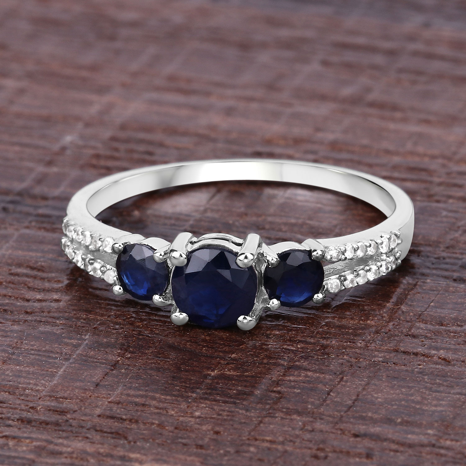 1.08 Carat Genuine Blue Sapphire and White Diamond 14K White Gold Ring