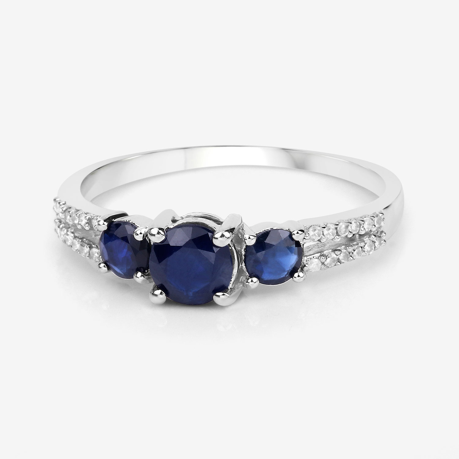 1.08 Carat Genuine Blue Sapphire and White Diamond 14K White Gold Ring