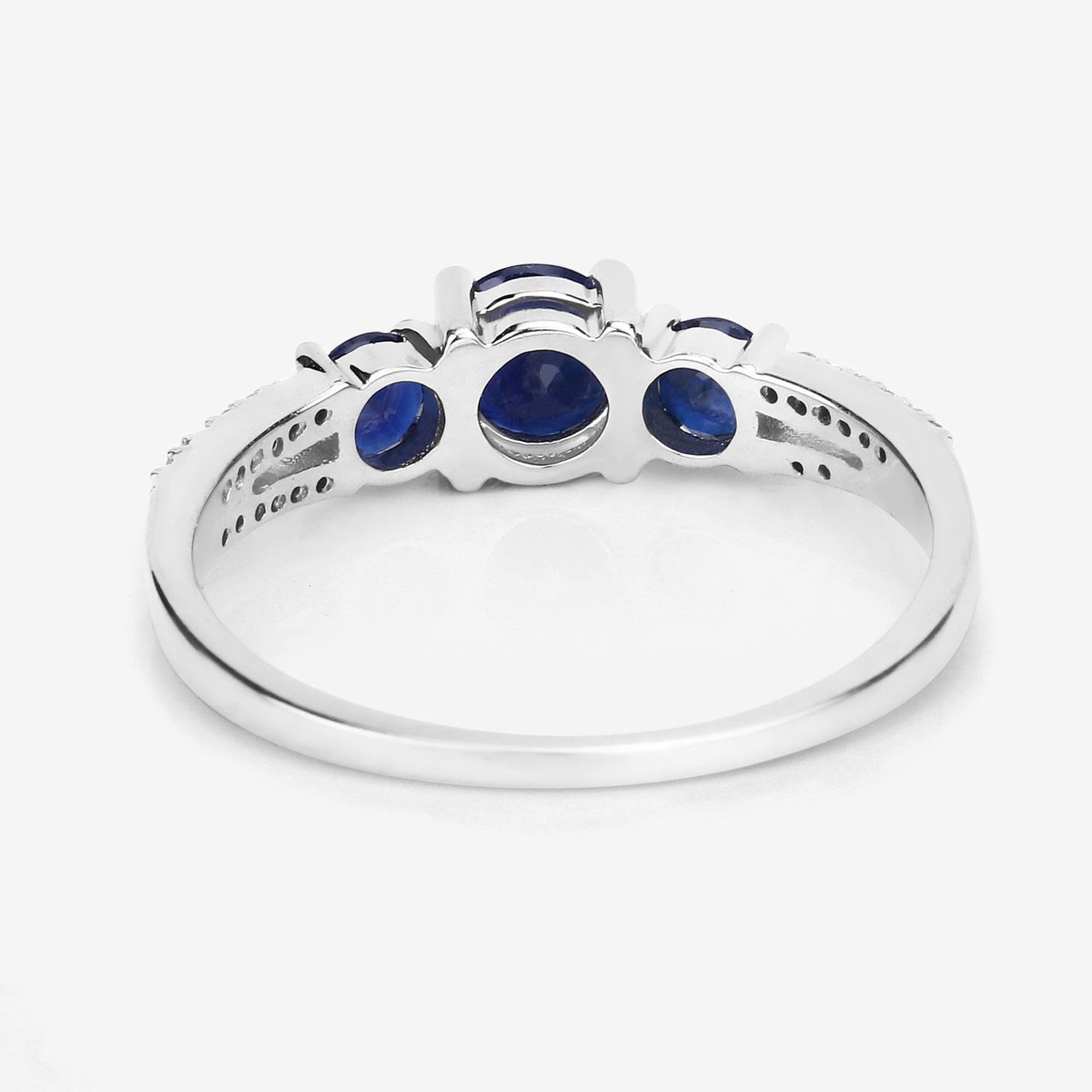 1.08 Carat Genuine Blue Sapphire and White Diamond 14K White Gold Ring