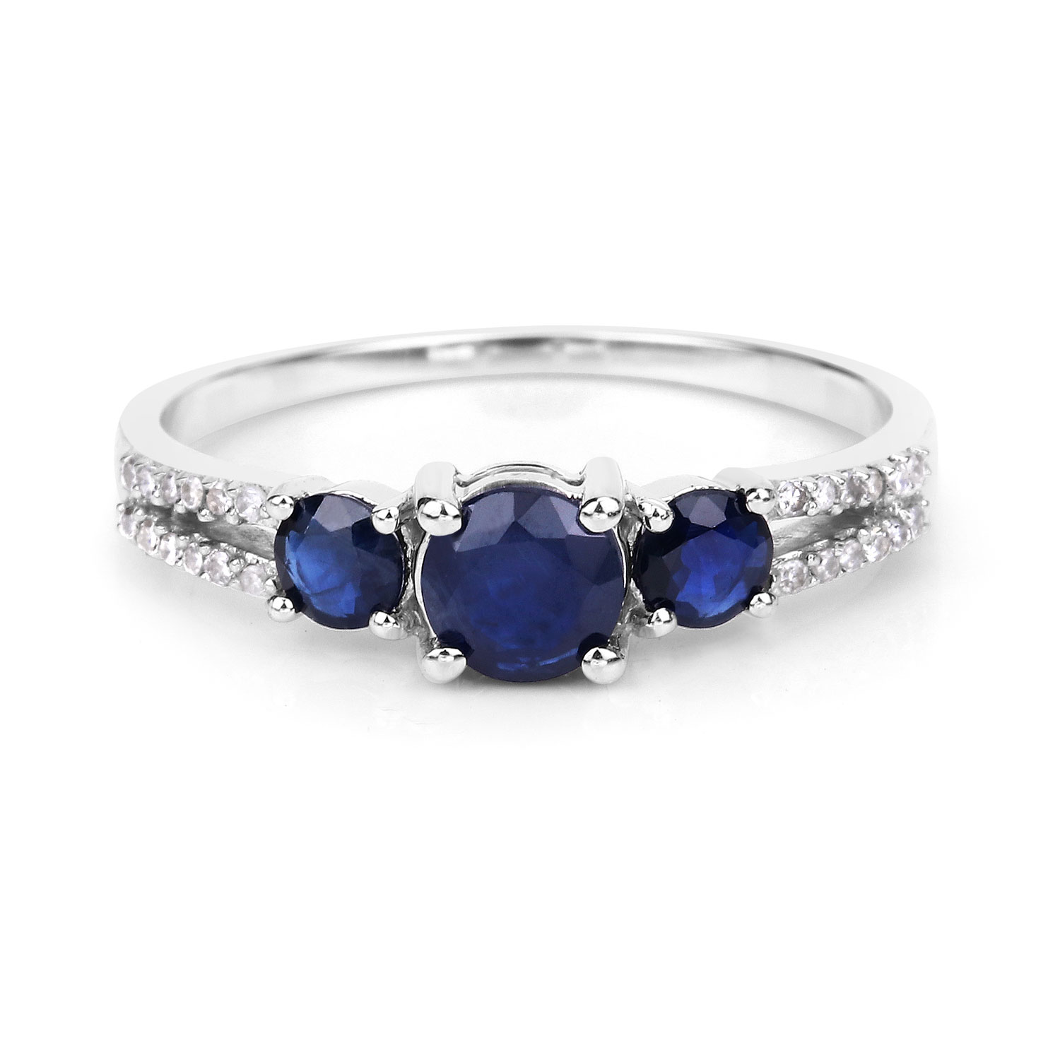 1.08 Carat Genuine Blue Sapphire and White Diamond 14K White Gold Ring
