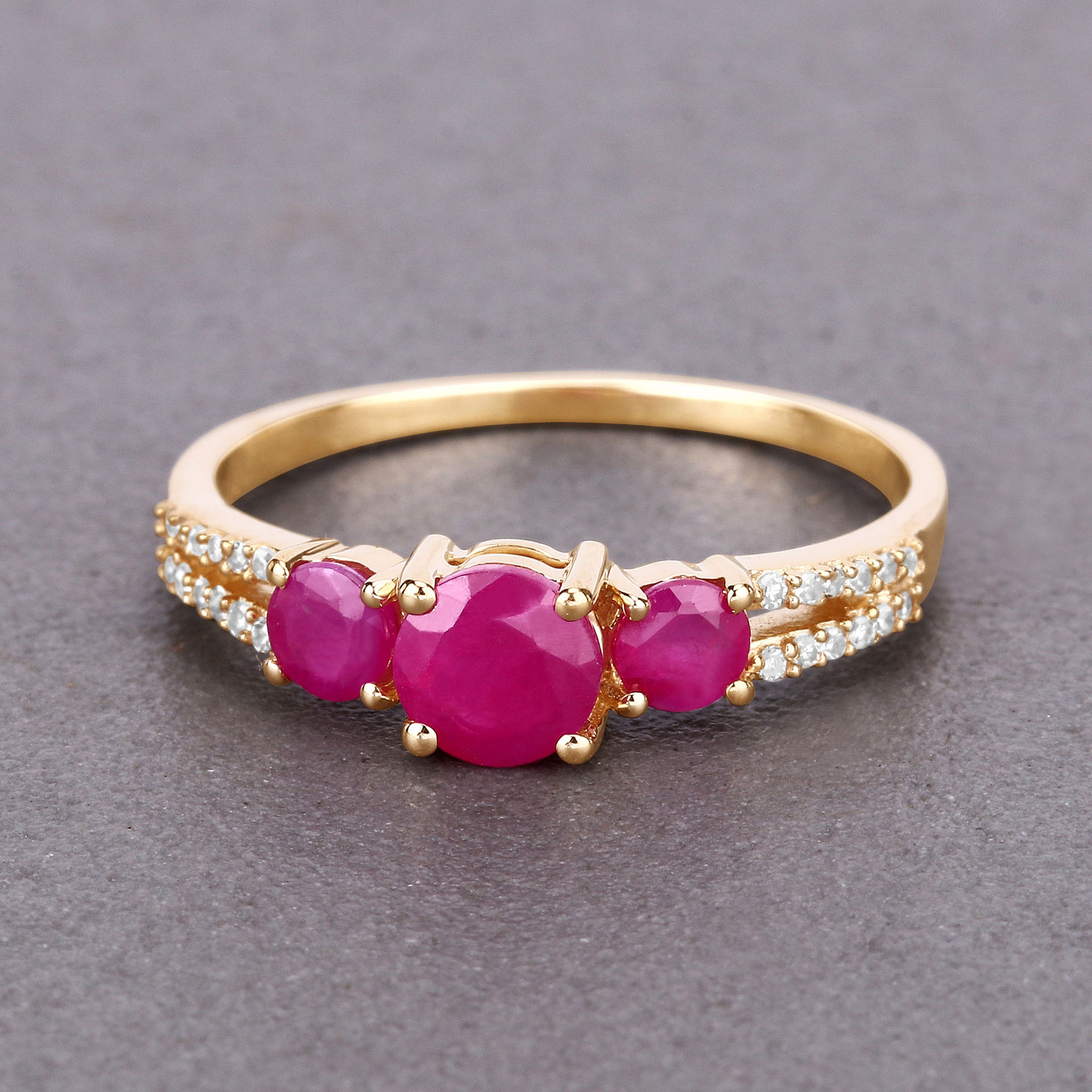 1.02 Carat Genuine Ruby and White Diamond 14K Yellow Gold Ring