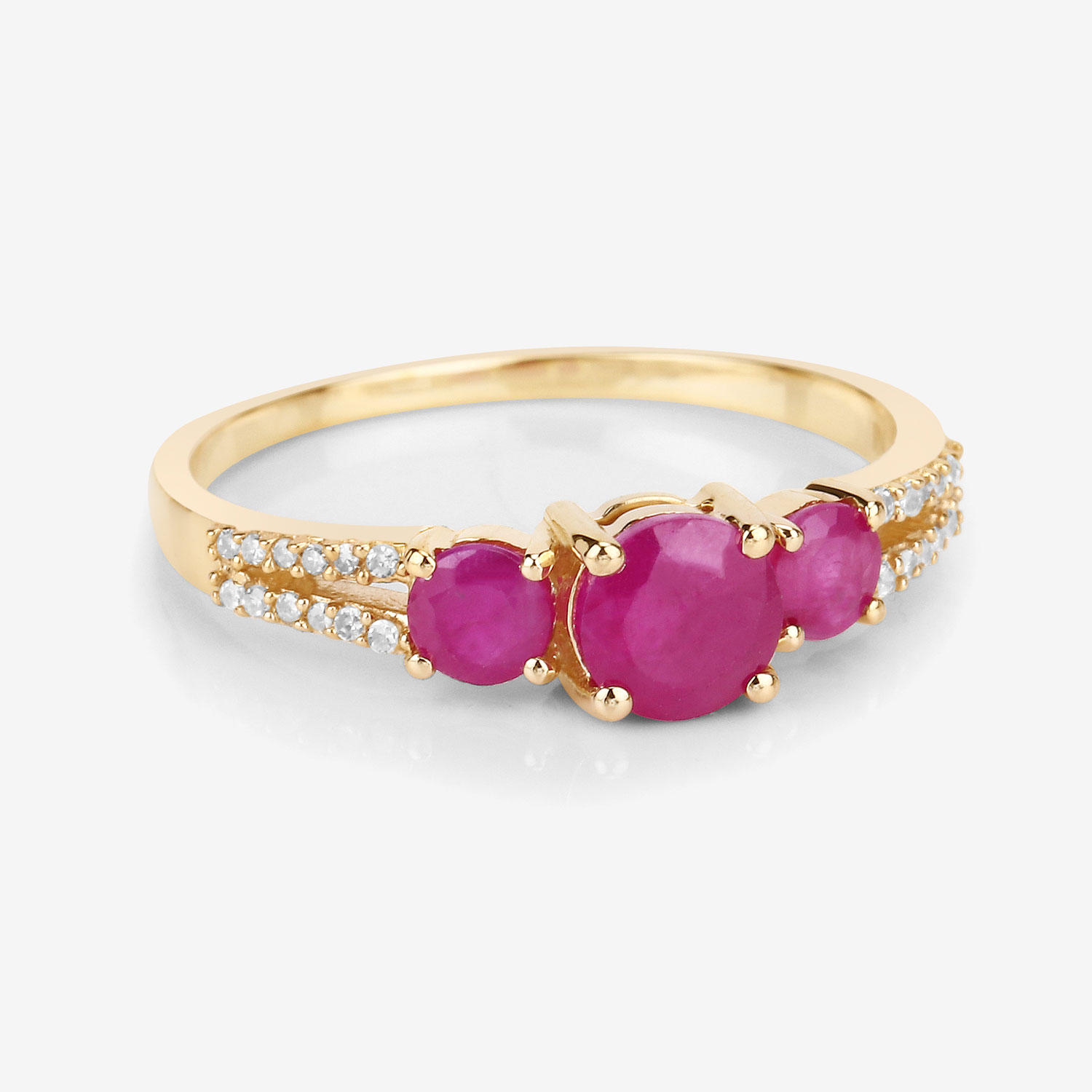1.02 Carat Genuine Ruby and White Diamond 14K Yellow Gold Ring