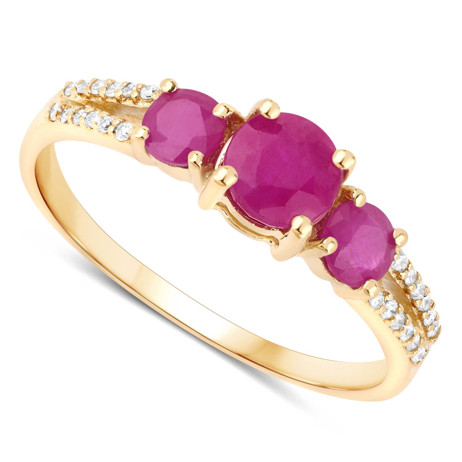 1.02 Carat Genuine Ruby and White Diamond 14K Yellow Gold Ring