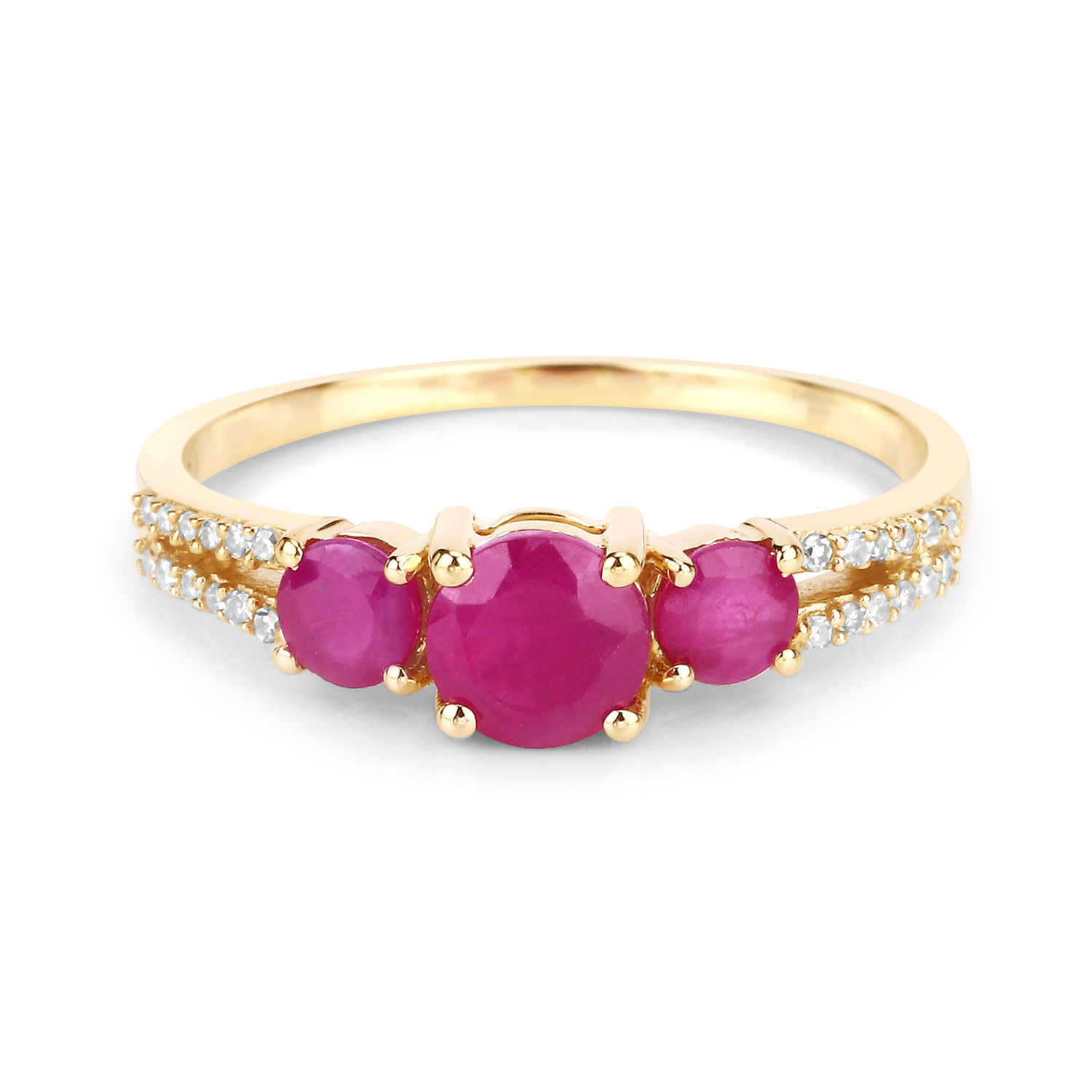 1.02 Carat Genuine Ruby and White Diamond 14K Yellow Gold Ring