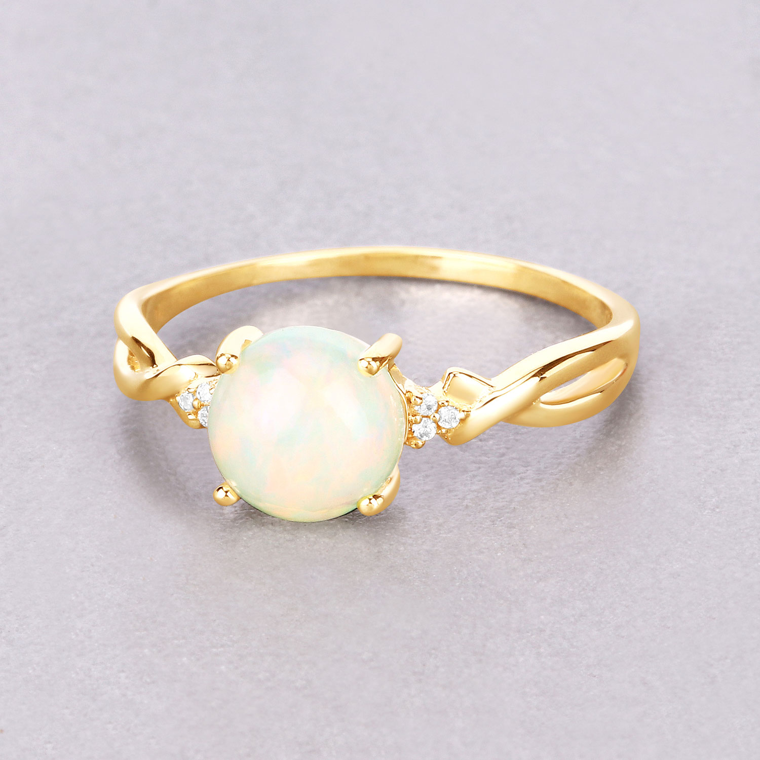 0.67 Carat Genuine Ethiopian Opal and White Diamond 14K Yellow Gold Ring