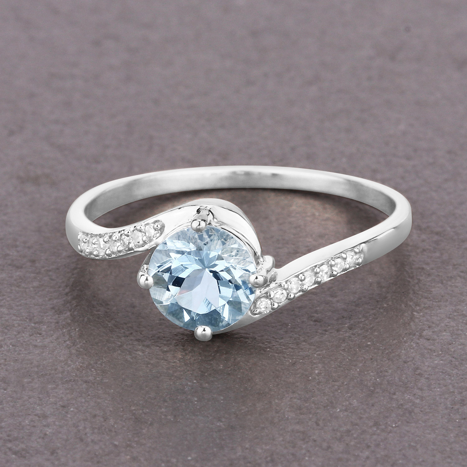 0.79 Carat Genuine Aquamarine and White Diamond 14K White Gold Ring