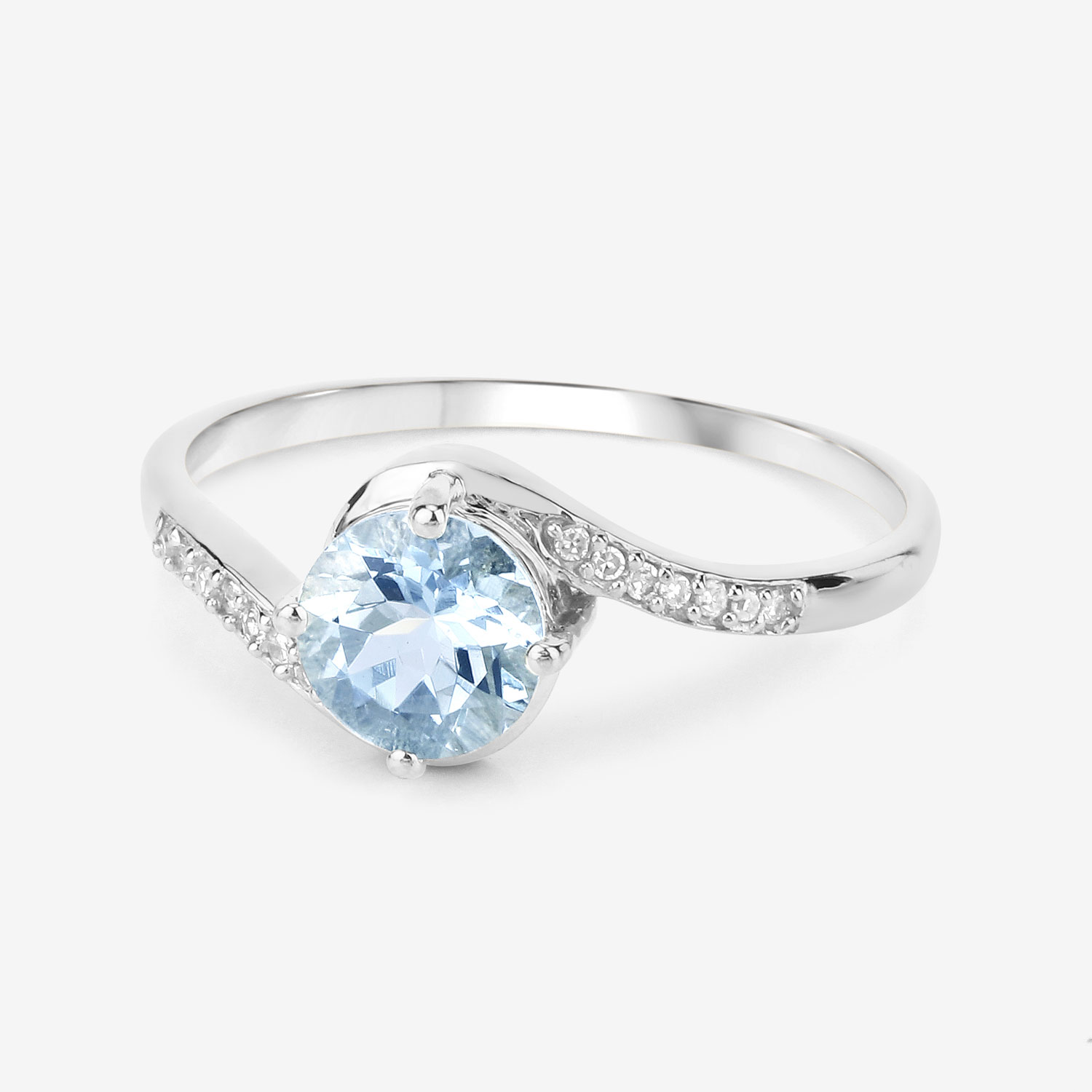 0.79 Carat Genuine Aquamarine and White Diamond 14K White Gold Ring