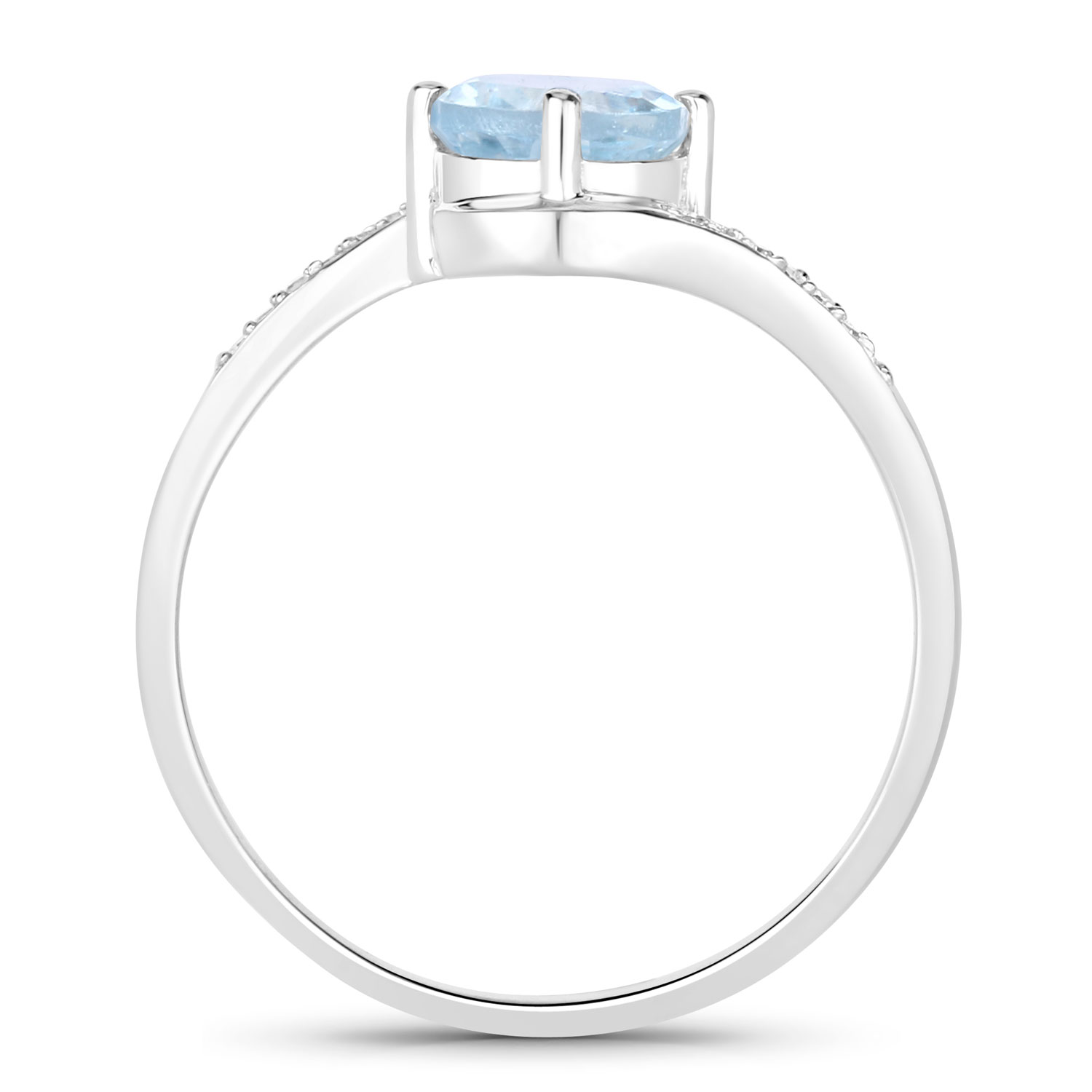 0.79 Carat Genuine Aquamarine and White Diamond 14K White Gold Ring