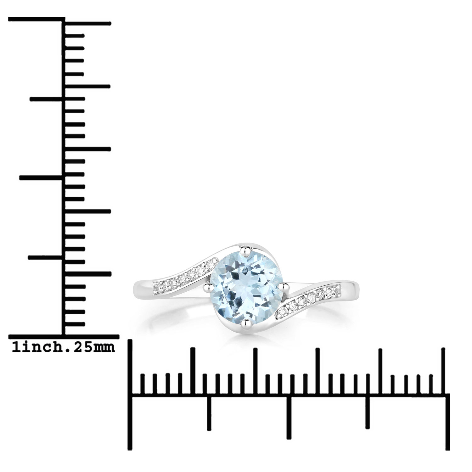 0.79 Carat Genuine Aquamarine and White Diamond 14K White Gold Ring