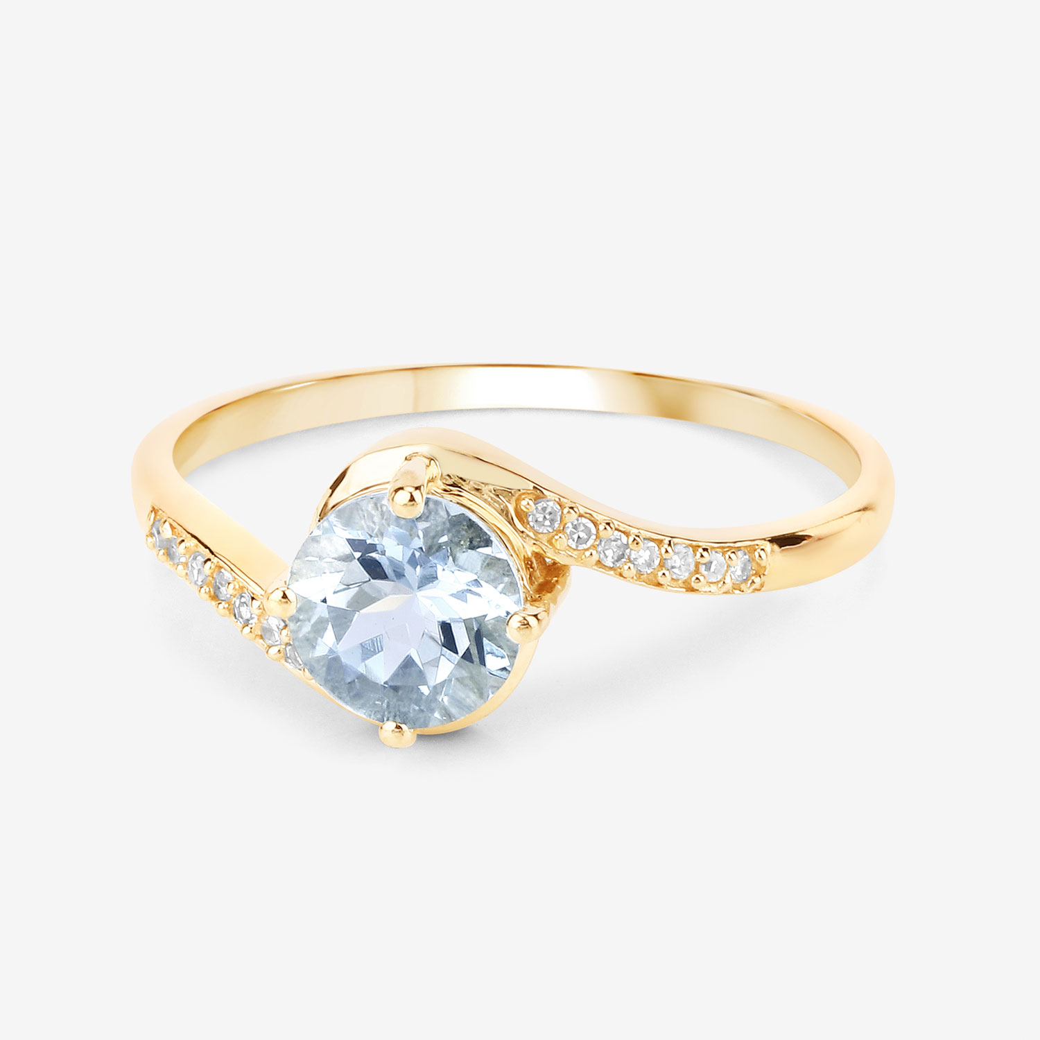 0.79 Carat Genuine Aquamarine and White Diamond 14K Yellow Gold Ring