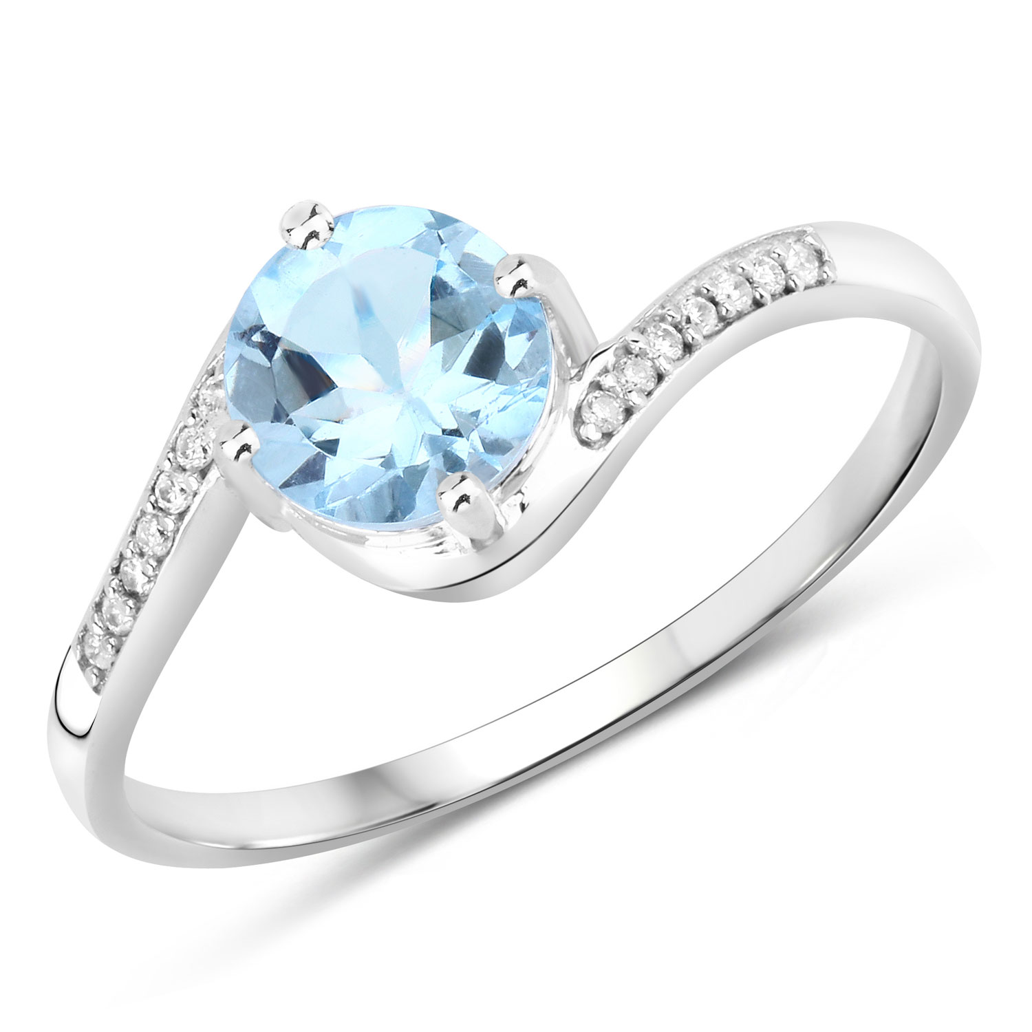 0.79 Carat Genuine Aquamarine and White Diamond 14K White Gold Ring