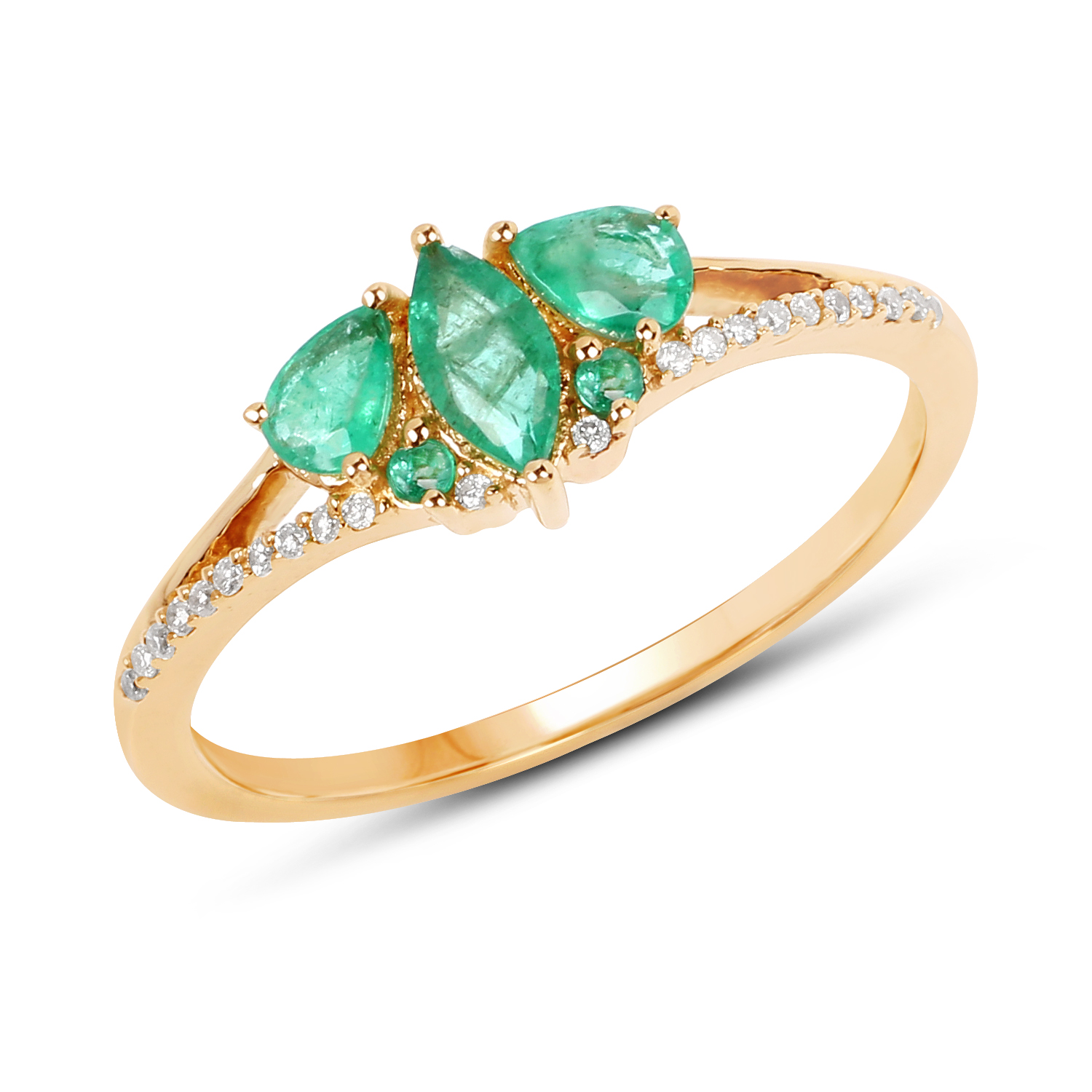 0.64 Carat Genuine Zambian Emerald and White Diamond 14K Yellow Gold Ring