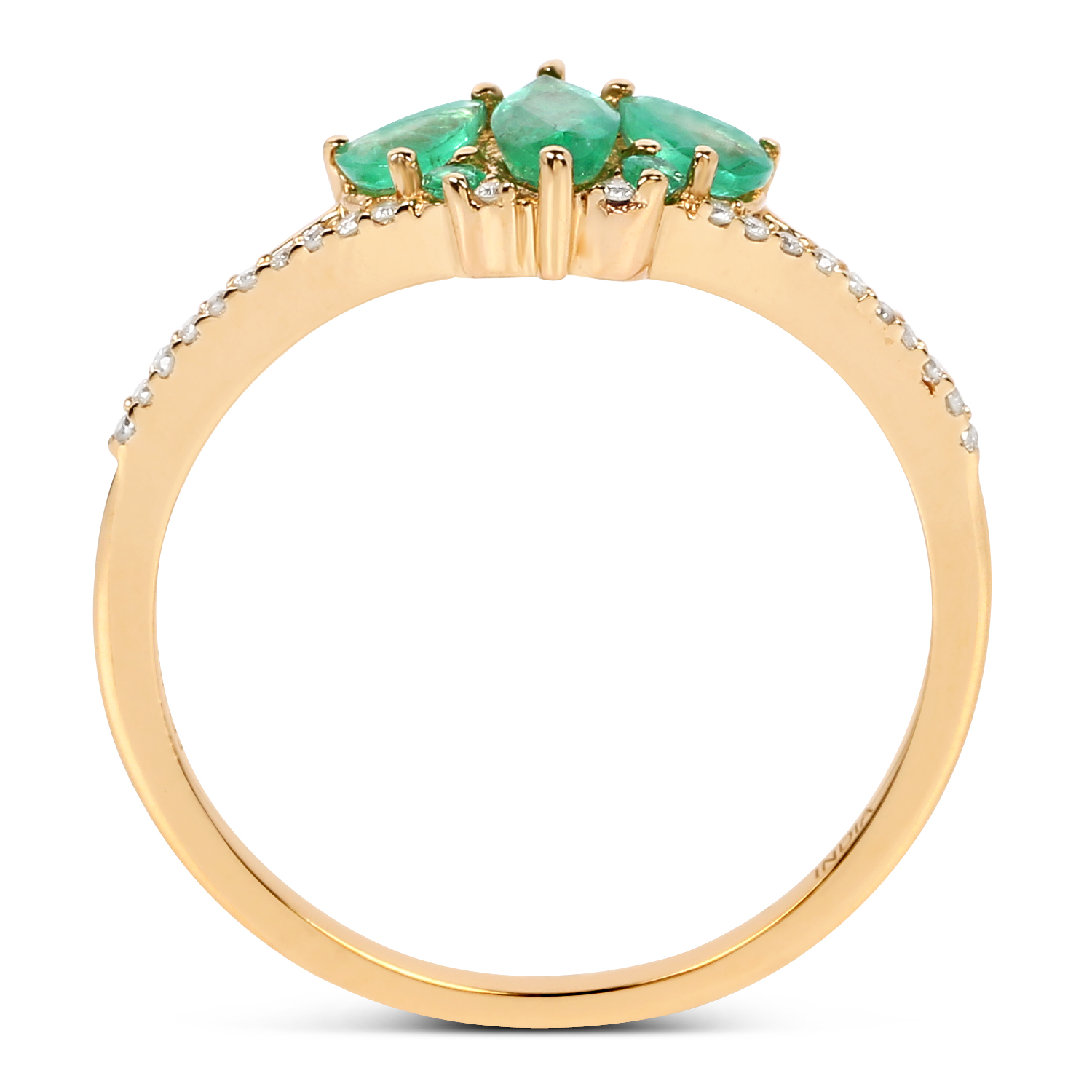 0.64 Carat Genuine Zambian Emerald and White Diamond 14K Yellow Gold Ring