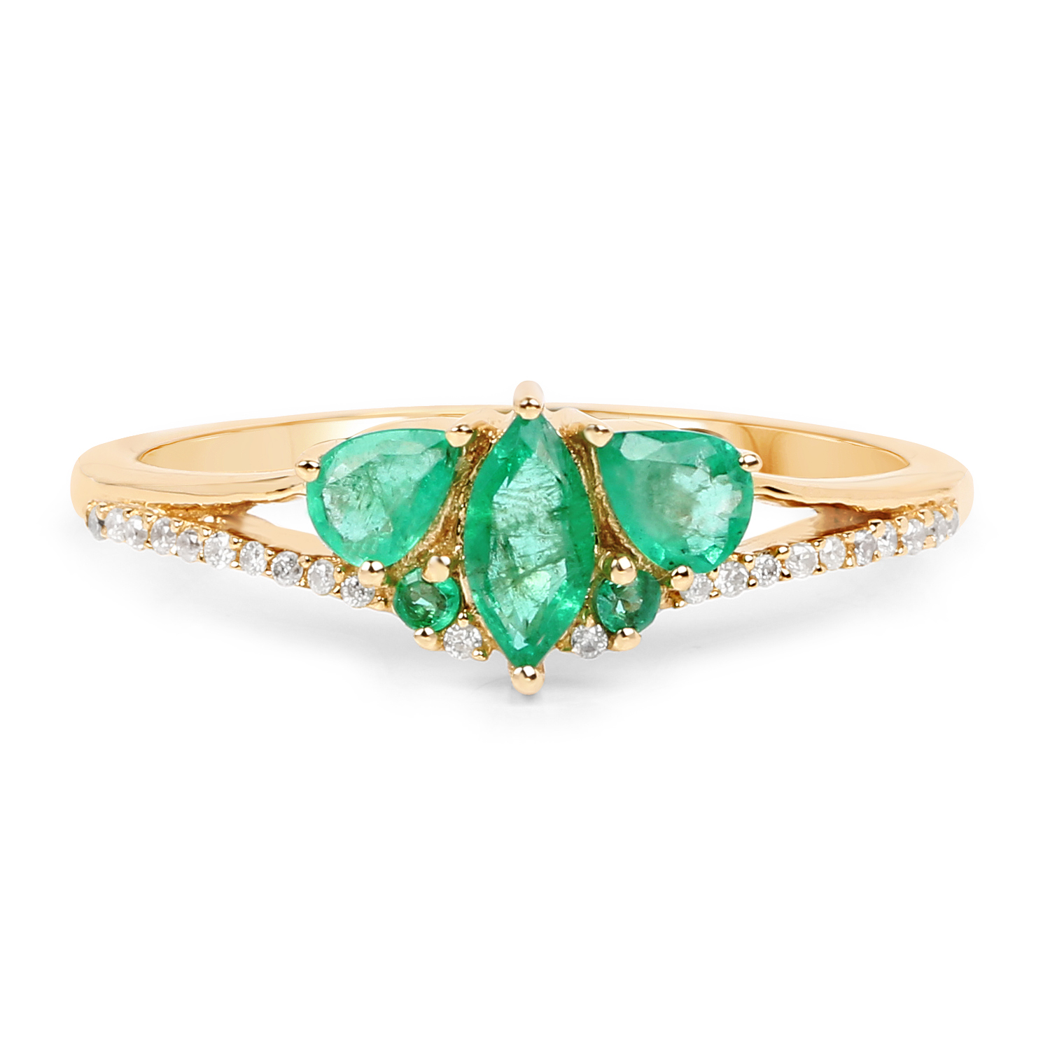 0.64 Carat Genuine Zambian Emerald and White Diamond 14K Yellow Gold Ring