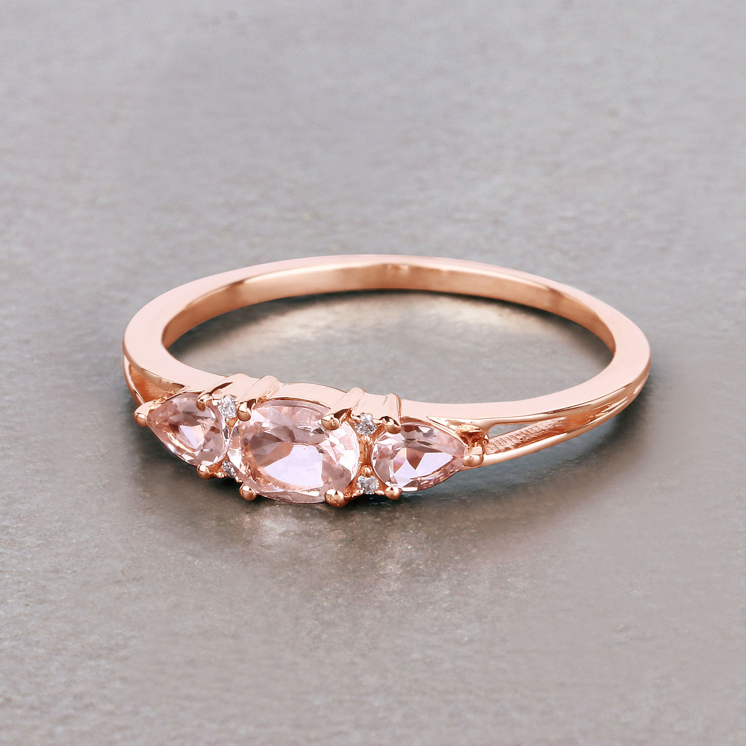 0.52 Carat Genuine Morganite and White Diamond 14K Rose Gold Ring