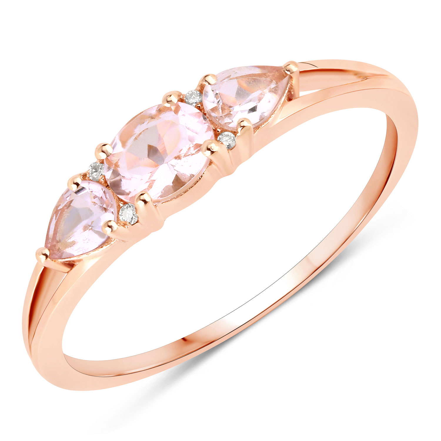 0.52 Carat Genuine Morganite and White Diamond 14K Rose Gold Ring