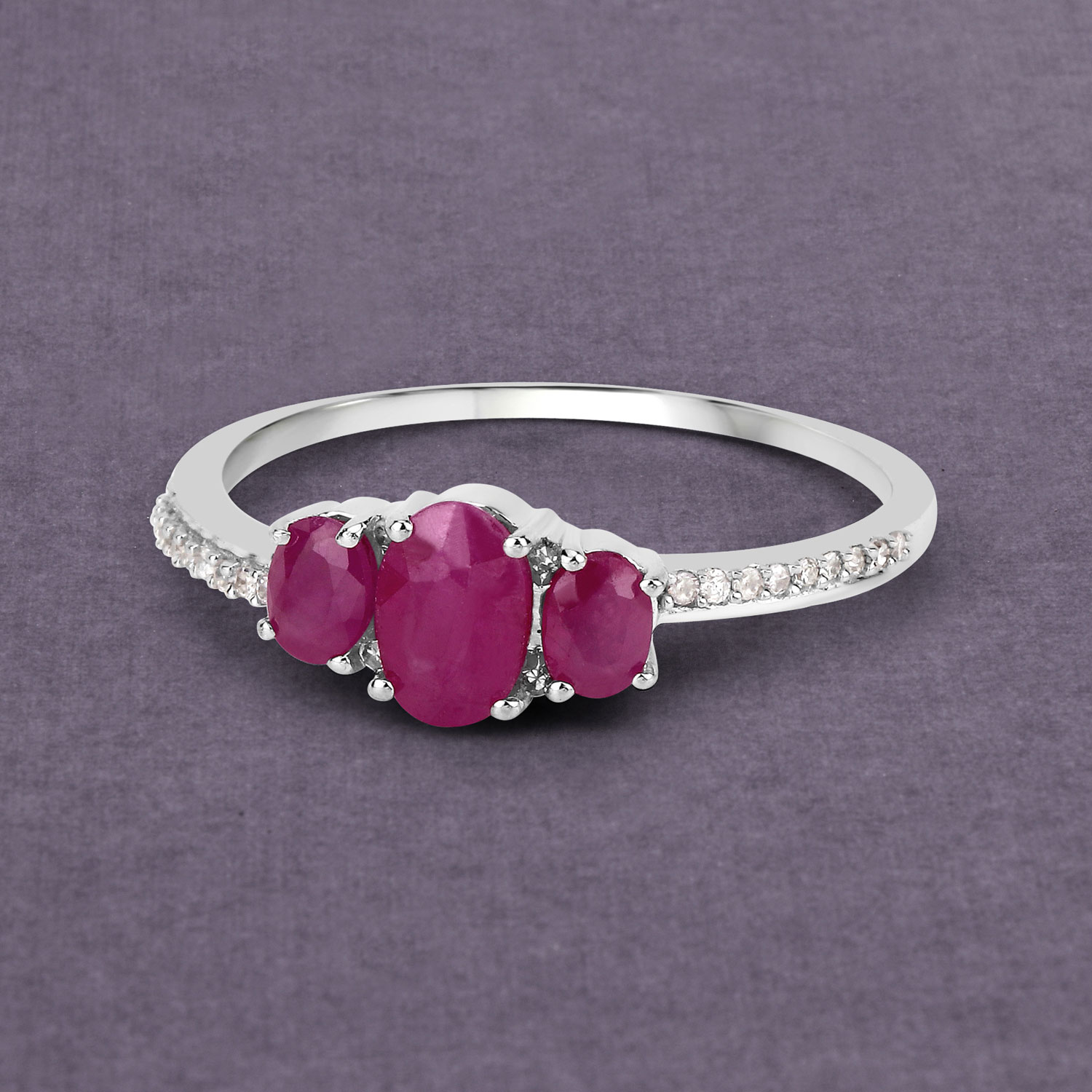 1.02 Carat Genuine Ruby and White Diamond 14K White Gold Ring