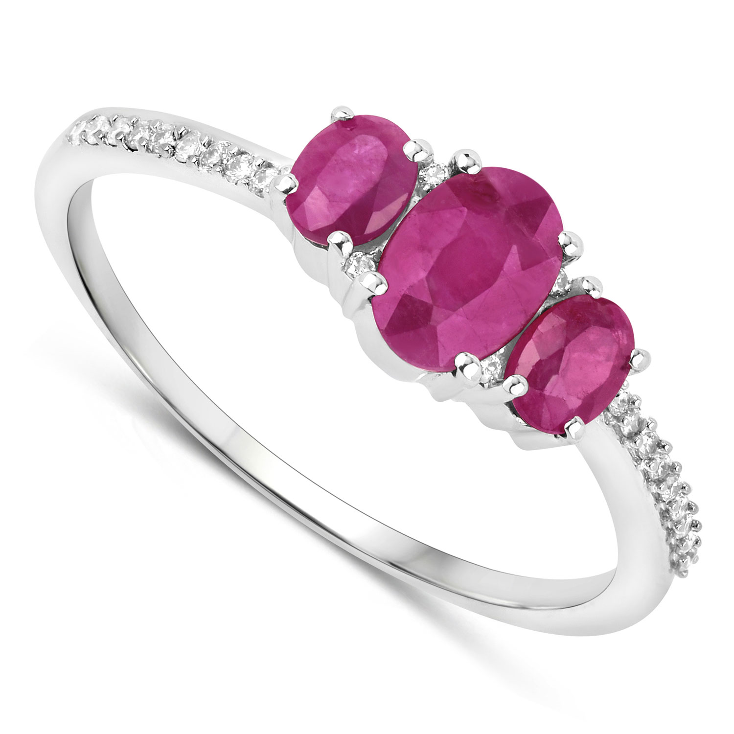 1.02 Carat Genuine Ruby and White Diamond 14K White Gold Ring