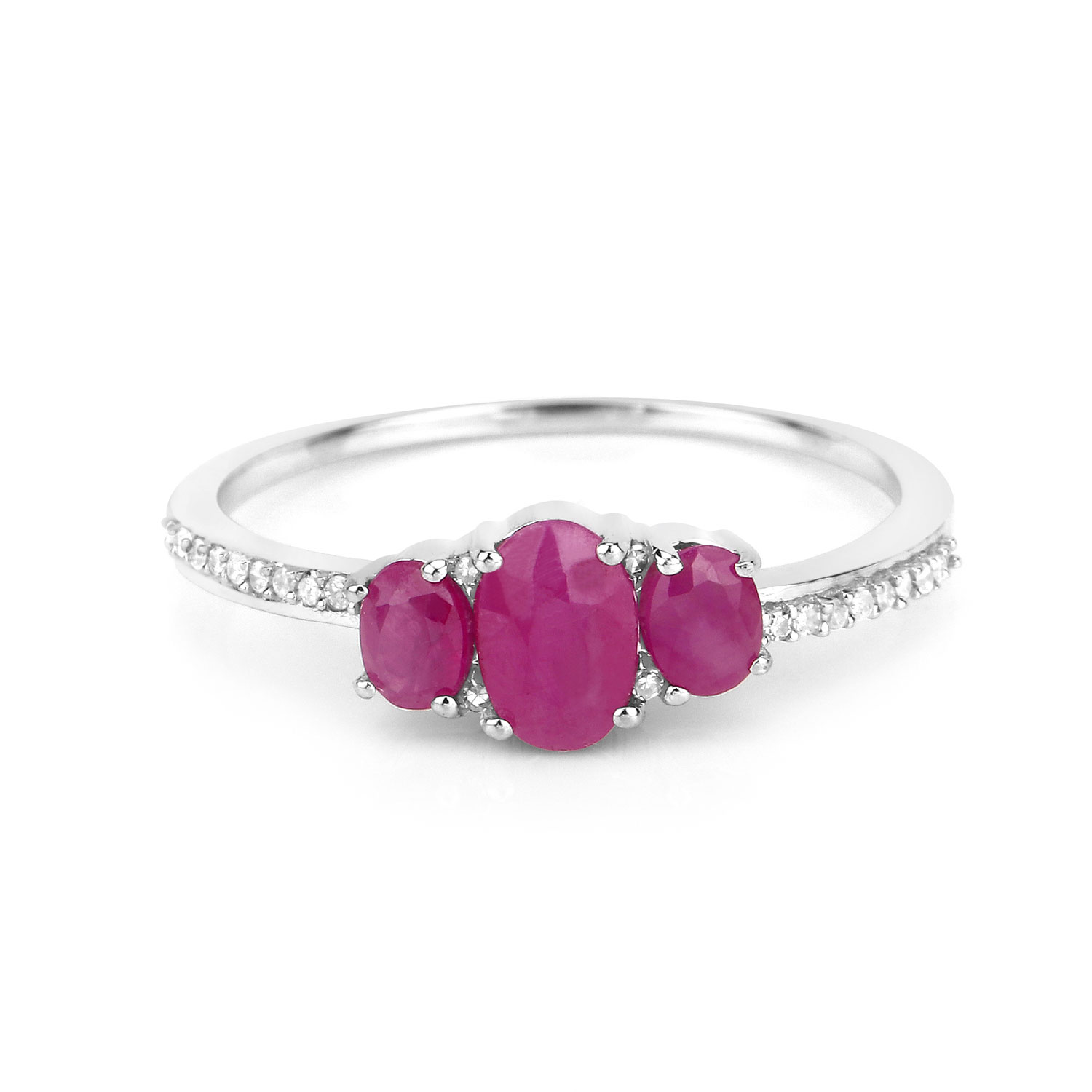 1.02 Carat Genuine Ruby and White Diamond 14K White Gold Ring