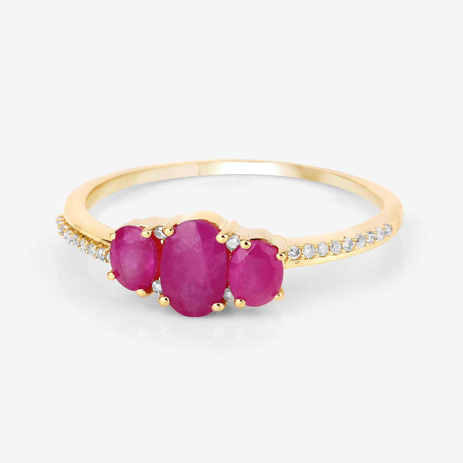 1.02 Carat Genuine Ruby and White Diamond 14K Yellow Gold Ring
