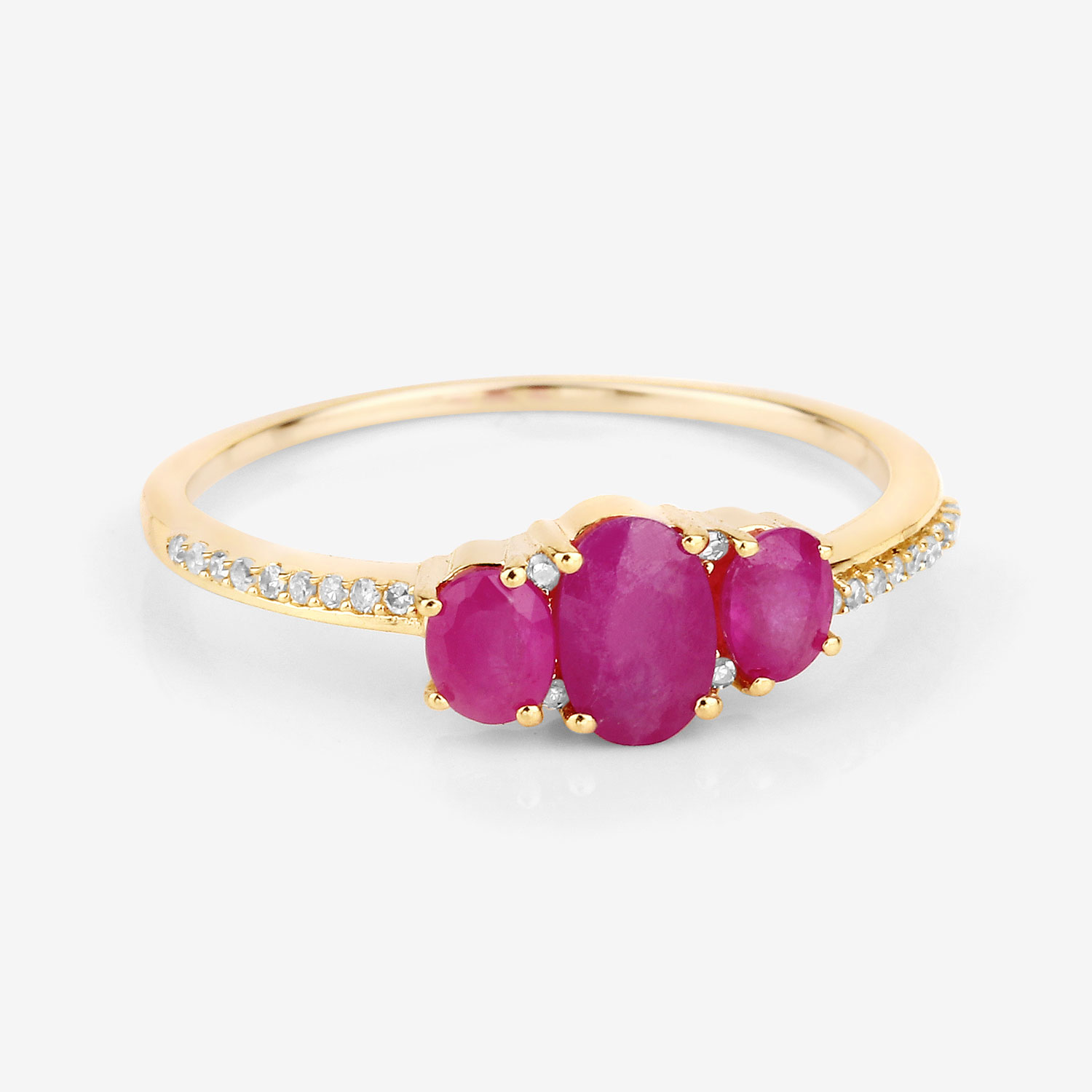 1.02 Carat Genuine Ruby and White Diamond 14K Yellow Gold Ring