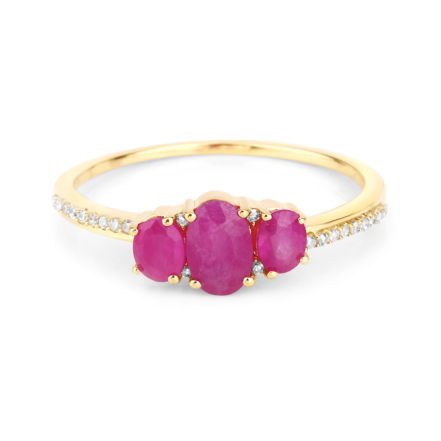 1.02 Carat Genuine Ruby and White Diamond 14K Yellow Gold Ring