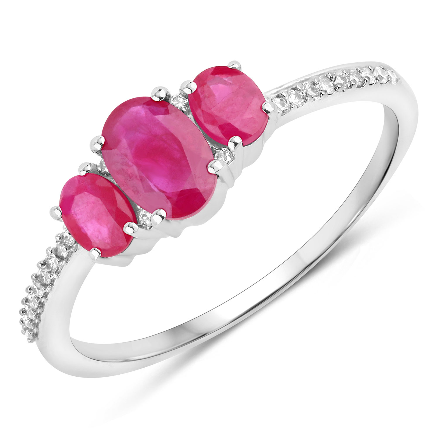 1.02 Carat Genuine Mozambique Ruby and White Diamond 14K White Gold Ring