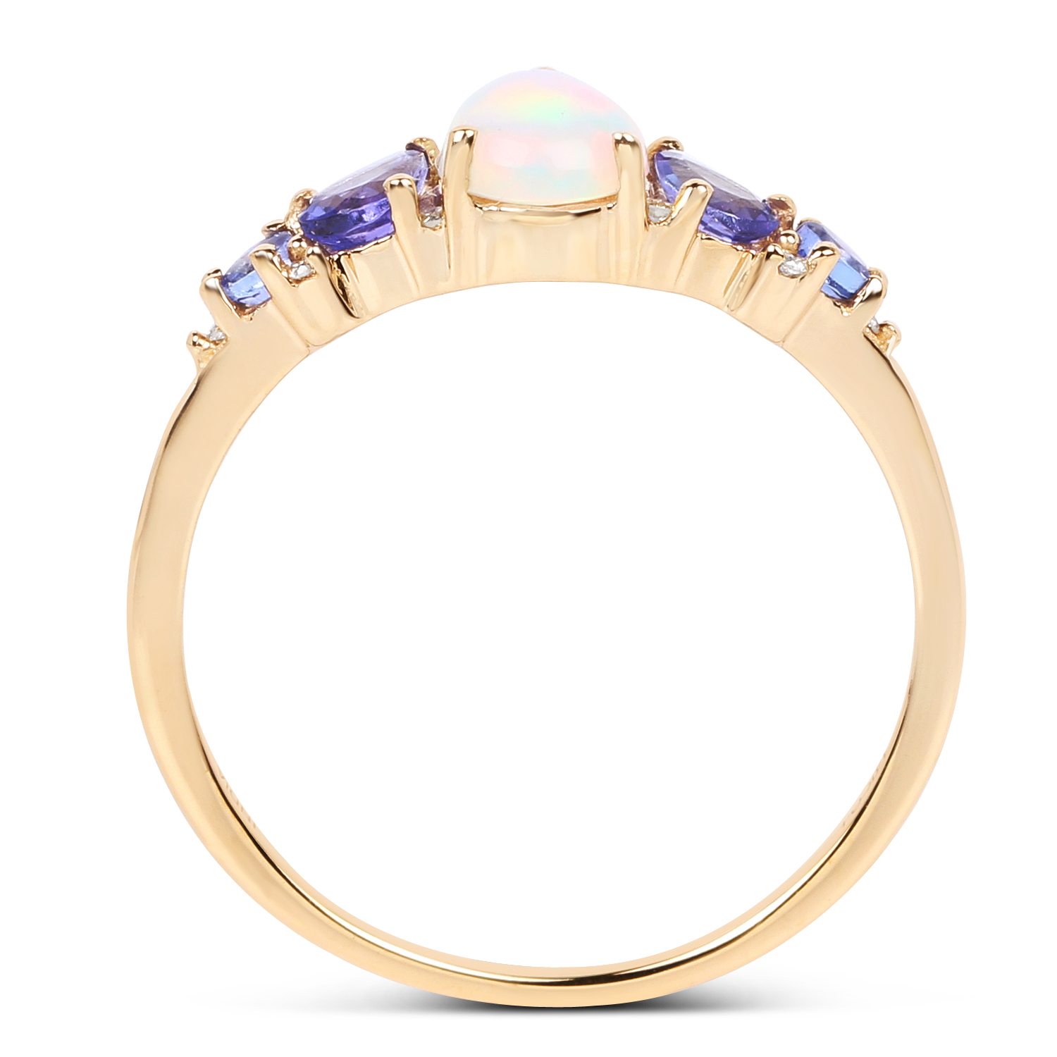0.75 Carat Genuine Opal Ethiopian, Tanzanite & White Diamond 14K Yellow Gold Ring