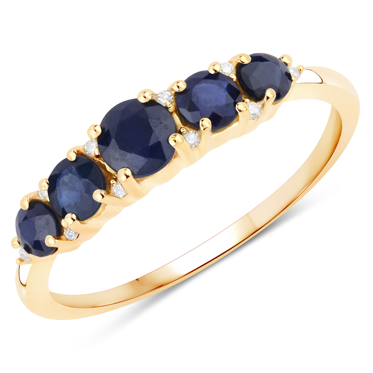 1.05 Carat Genuine Blue Sapphire and White Diamond 14K Yellow Gold Ring