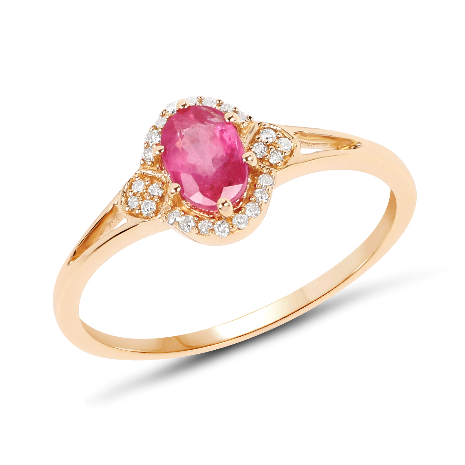 0.59 Carat Genuine Ruby and White Diamond 14K Yellow Gold Ring