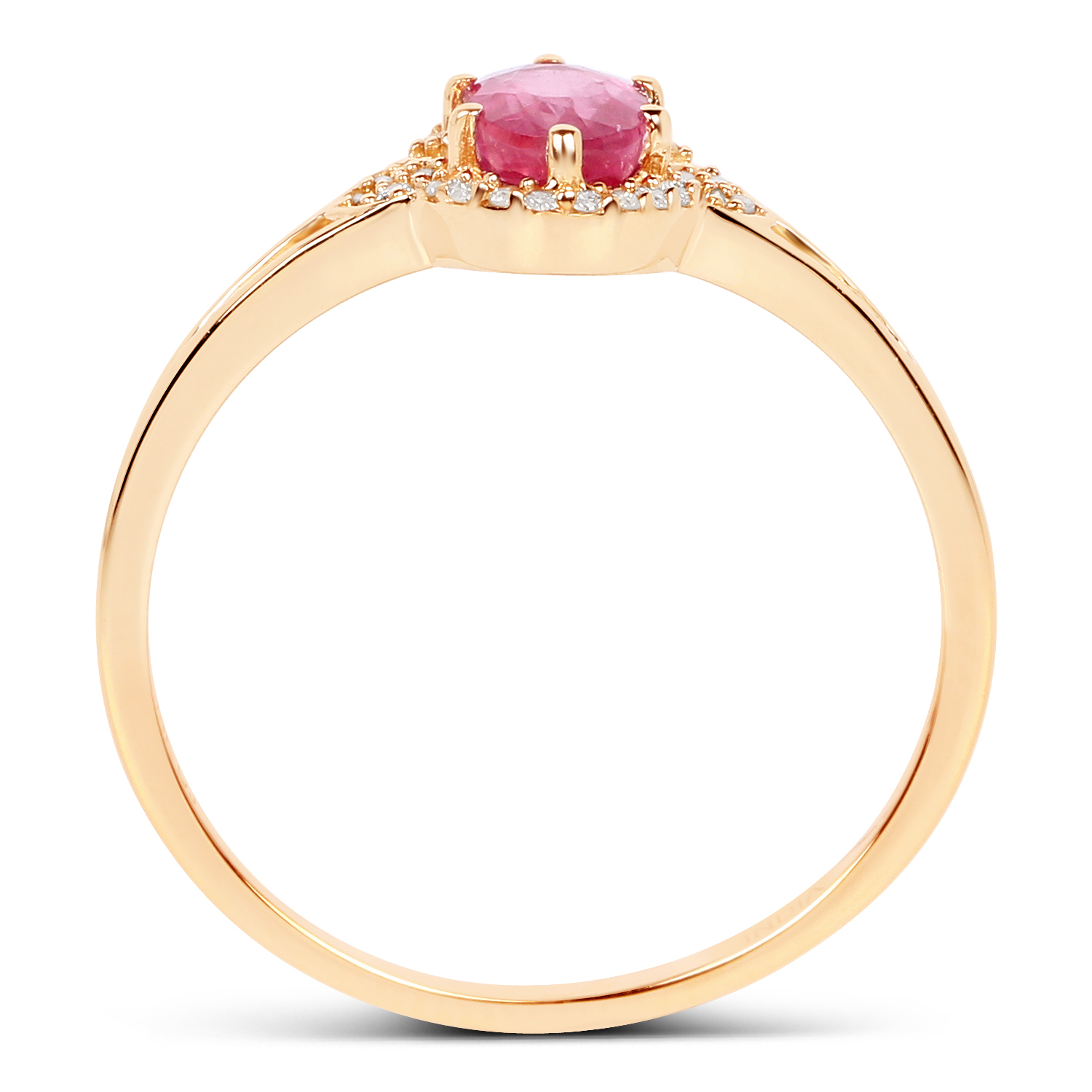 0.59 Carat Genuine Ruby and White Diamond 14K Yellow Gold Ring