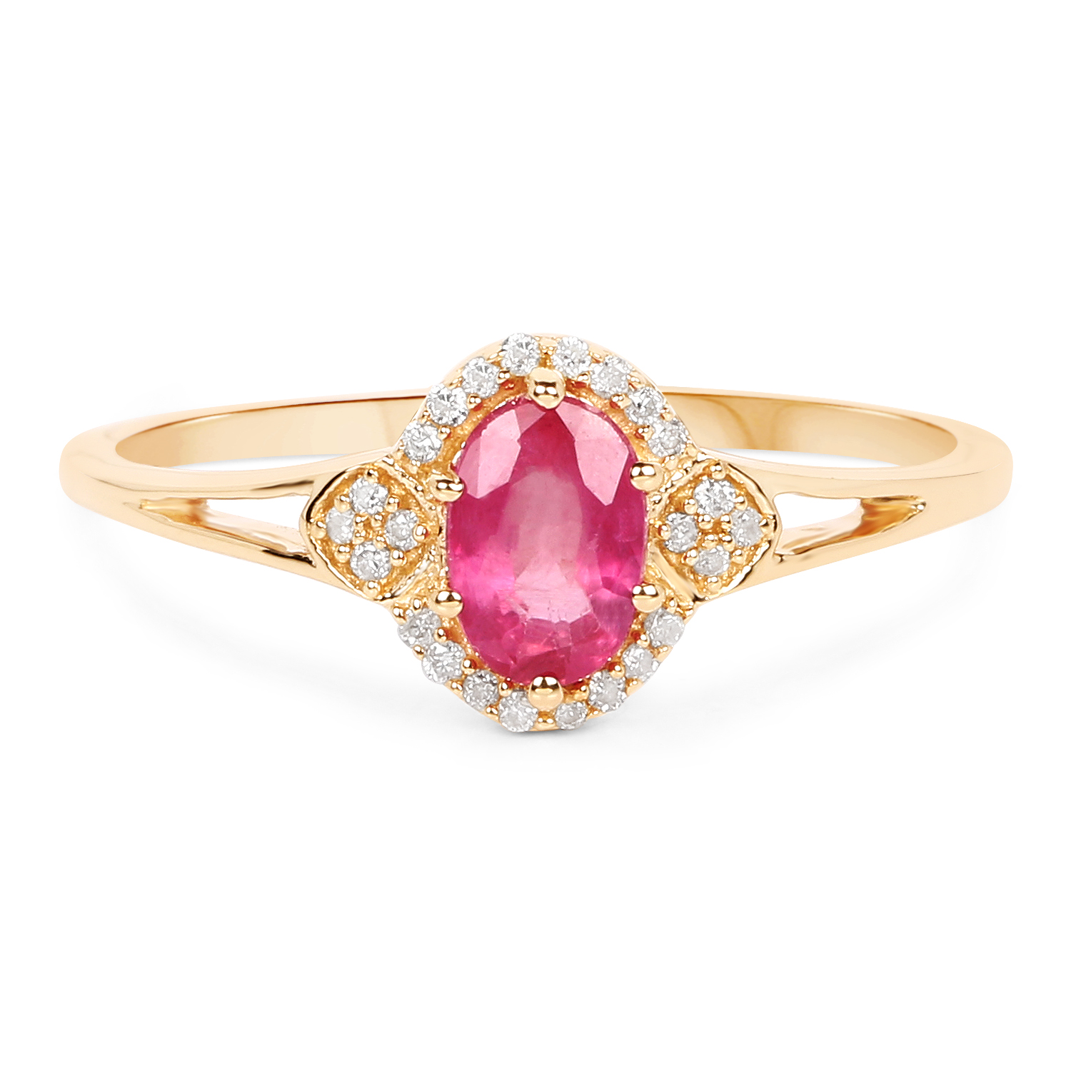 0.59 Carat Genuine Ruby and White Diamond 14K Yellow Gold Ring