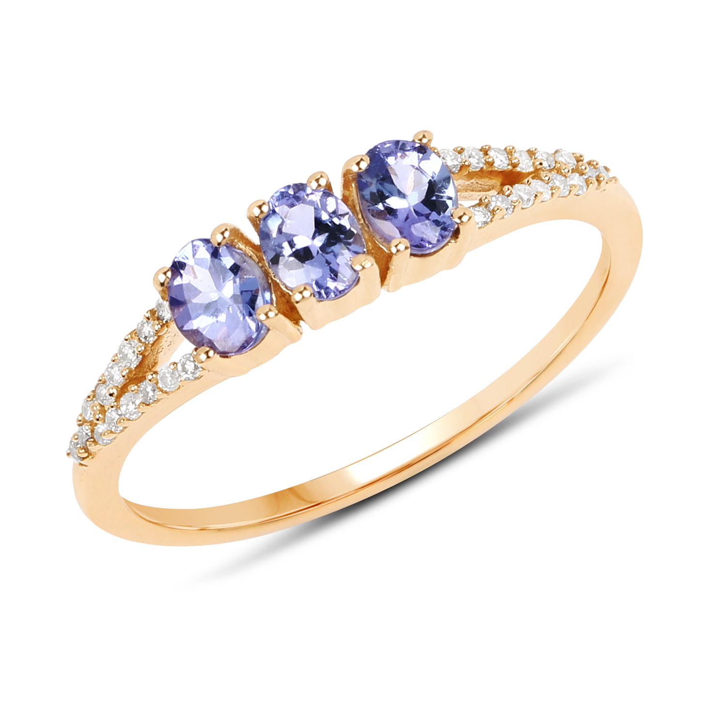 0.59 Carat Genuine Tanzanite and White Diamond 14K Yellow Gold Ring