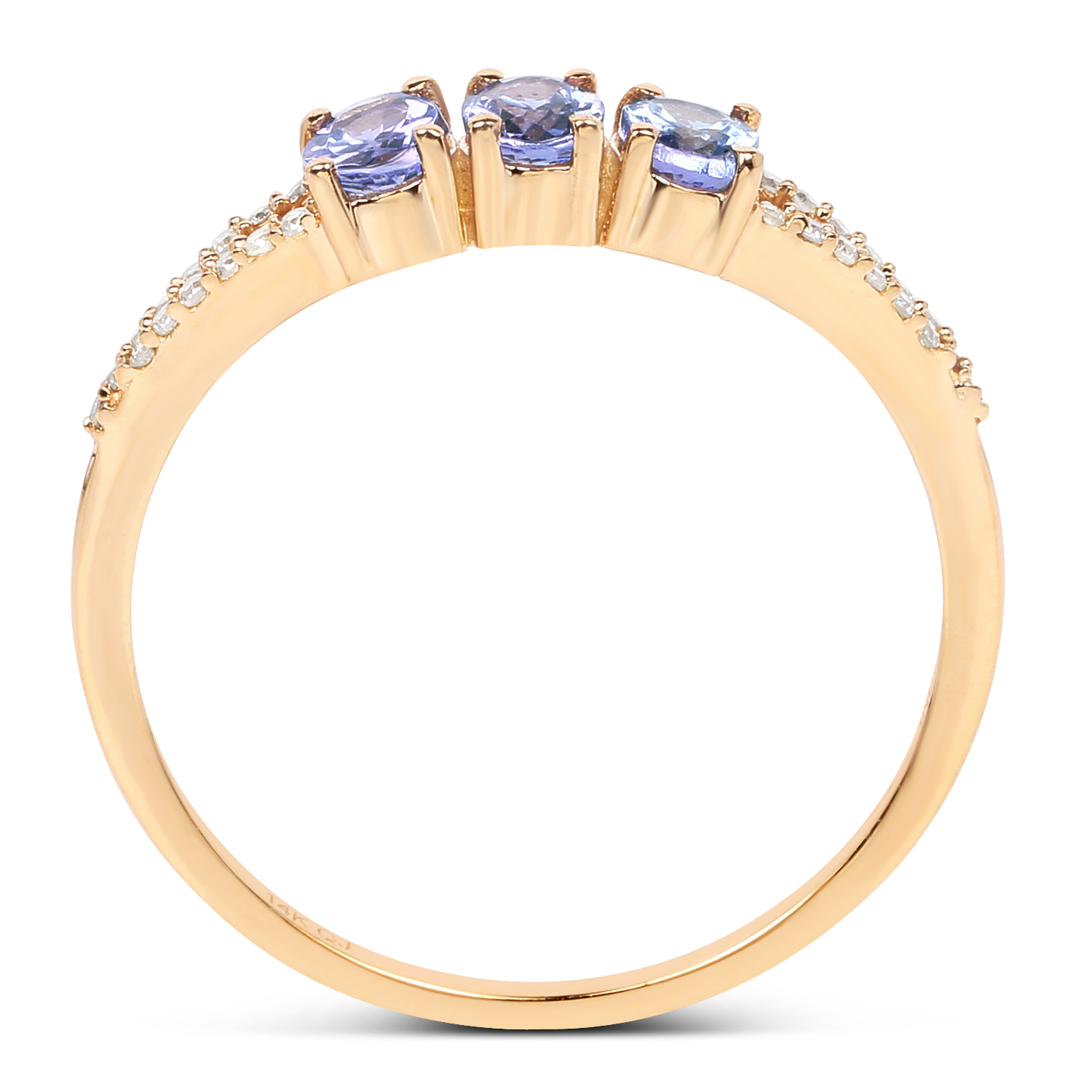 0.59 Carat Genuine Tanzanite and White Diamond 14K Yellow Gold Ring